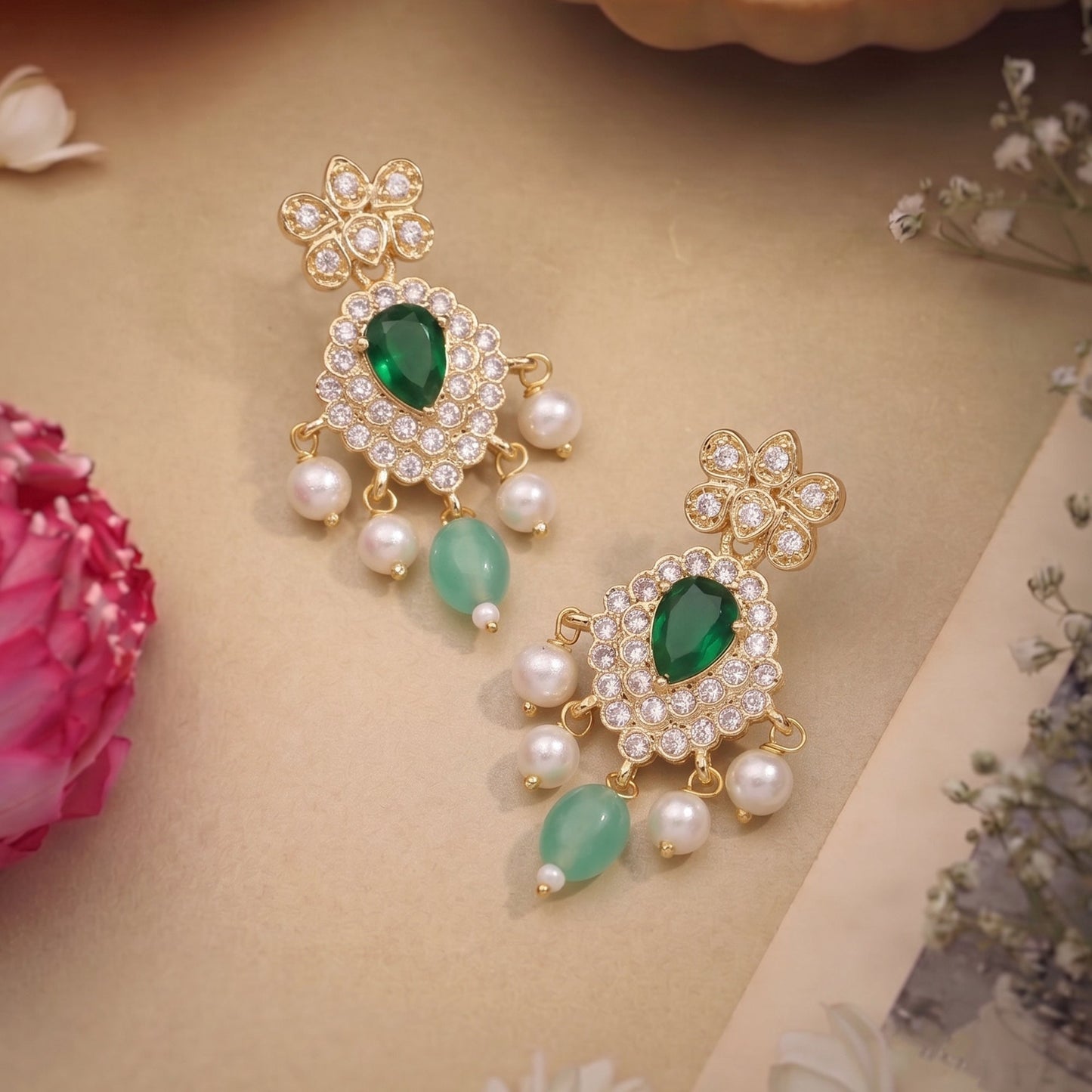 Mangalya Green CZ Hasli Drop Earrings