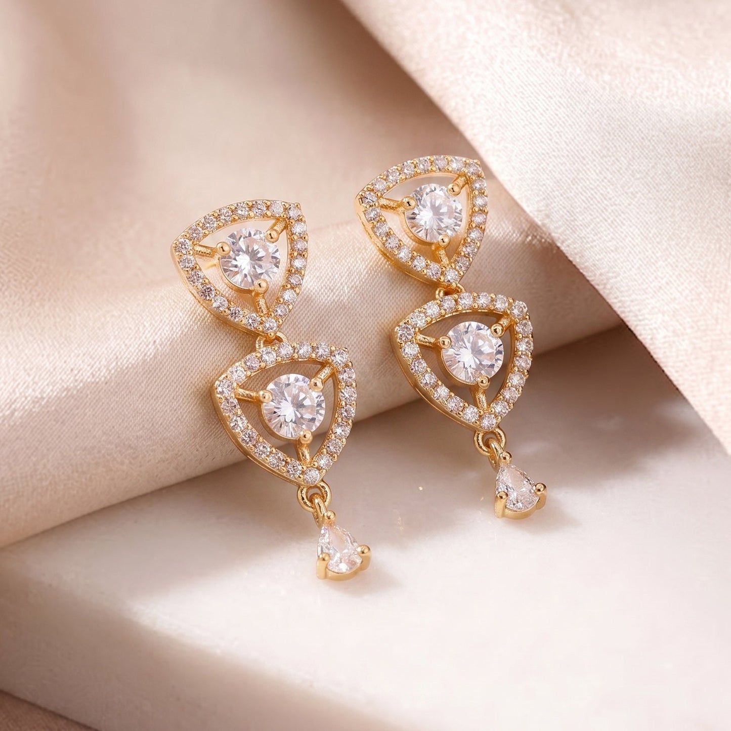 CZ White Triangle Drop Earrings