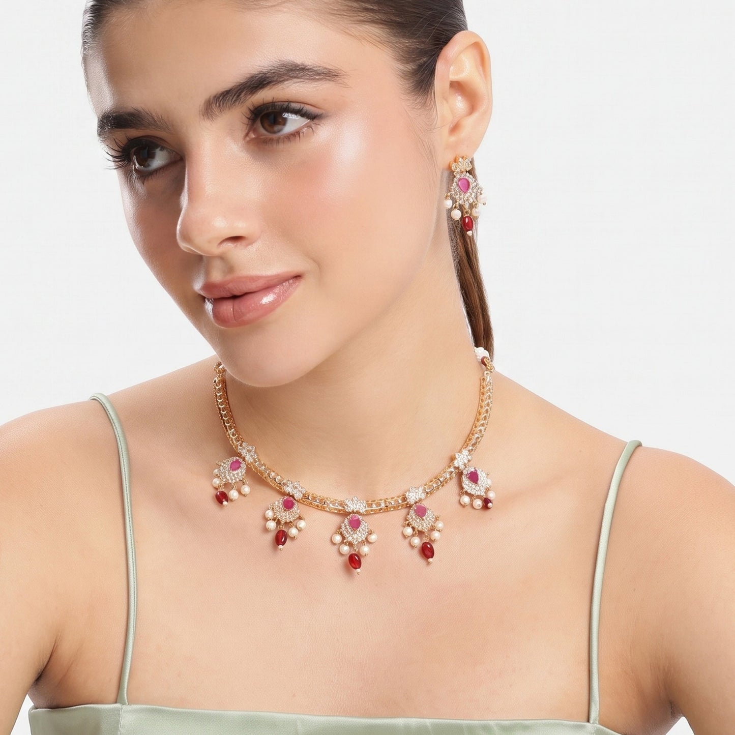 Swarnim Ruby CZ Hasli Necklace Set