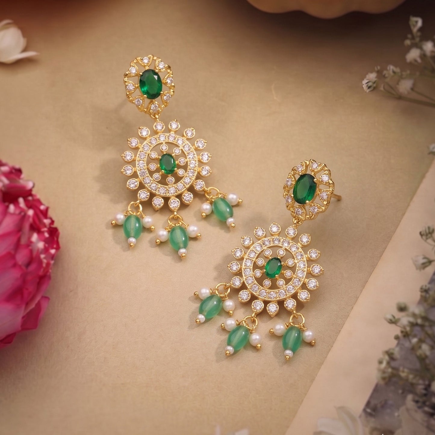 Nidhi Green CZ Hasli Drop Earrings