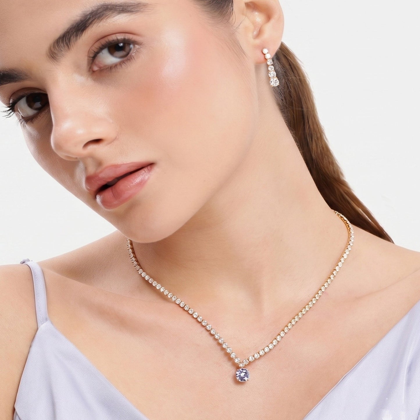 Nira Solitaire Crystal Necklace Set