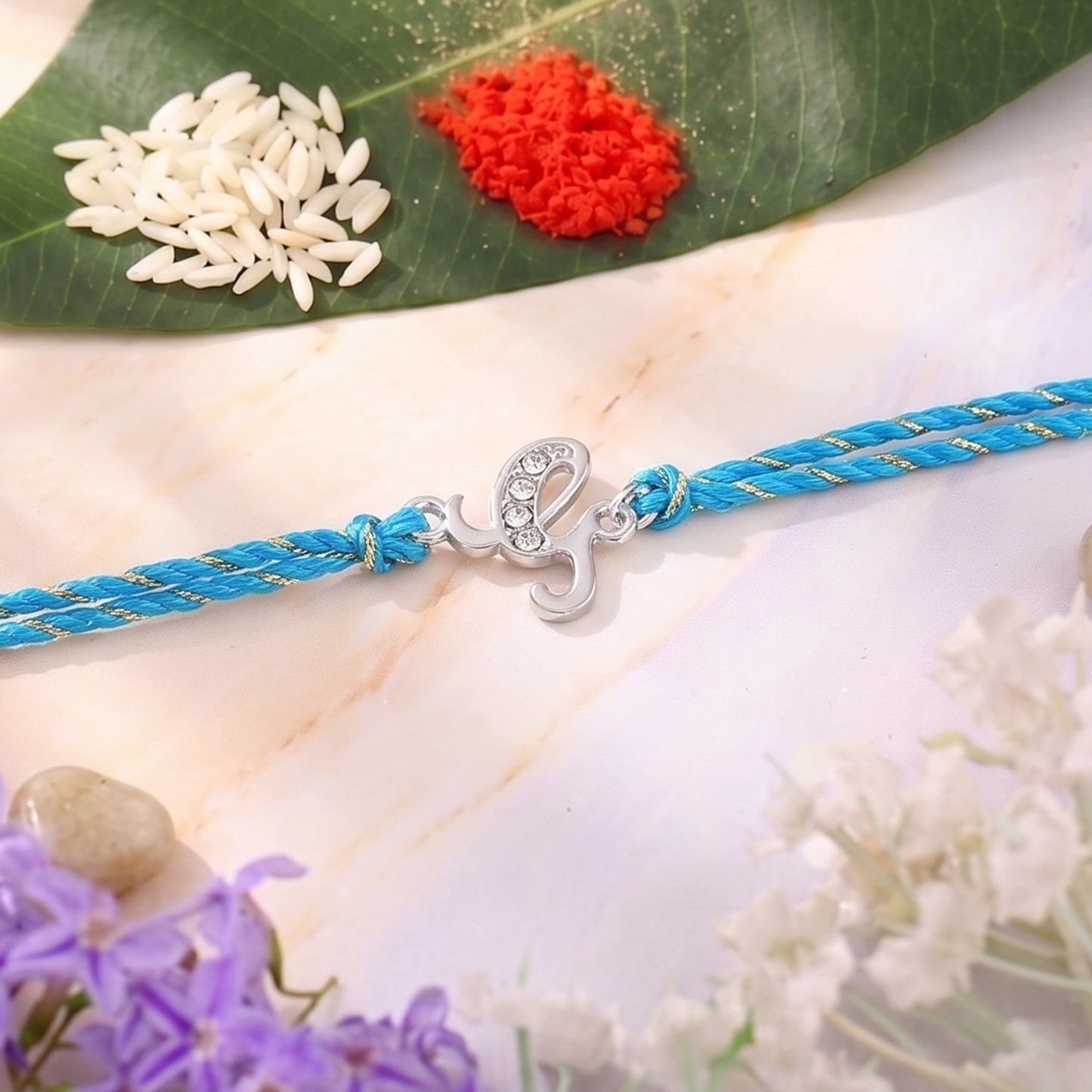 Premium Rhodium Plated Artistic "G" Initials Rakhi