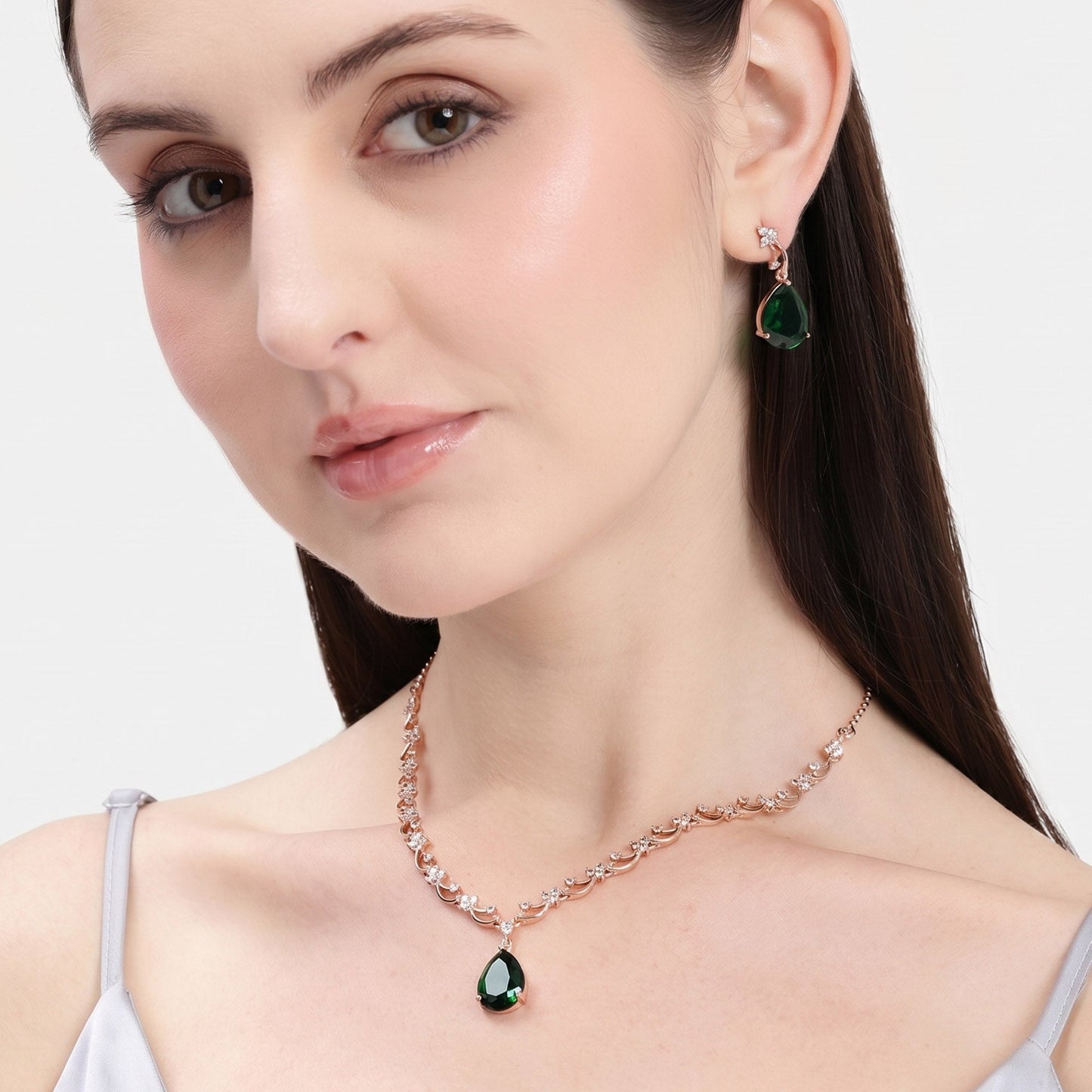 Green Teardrop Floral Necklace Set