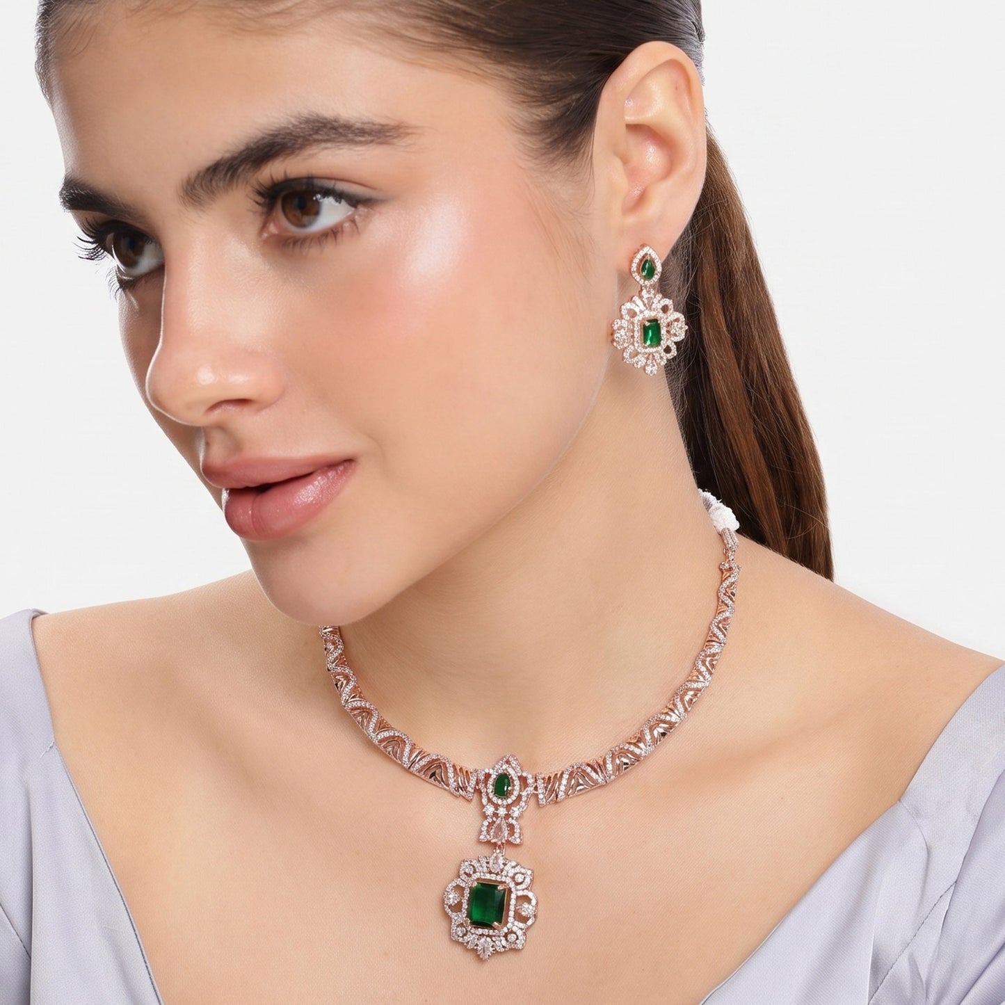 Rajshree Green CZ Hasli Necklace Set
