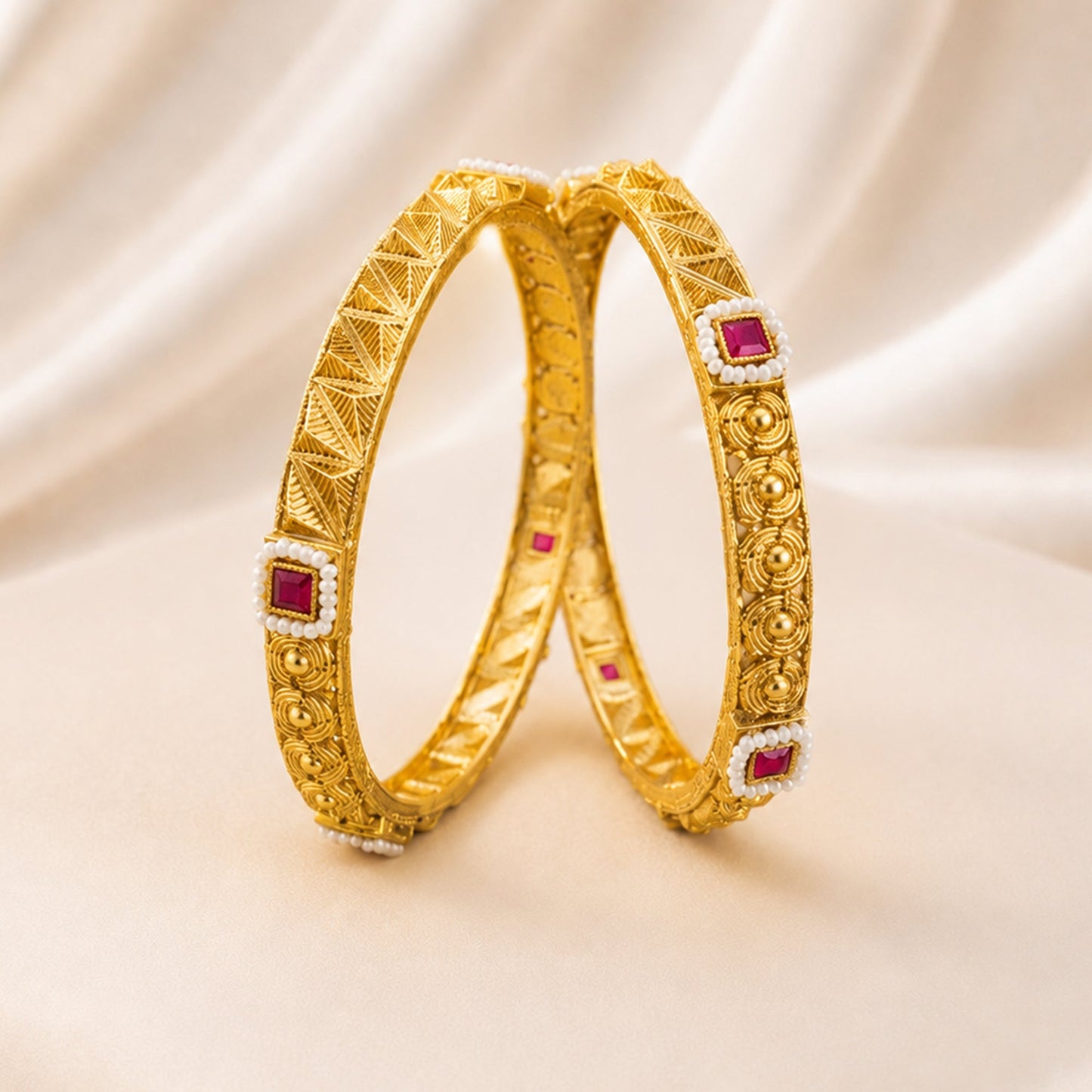 Floral Ruby Matte Bangle Set