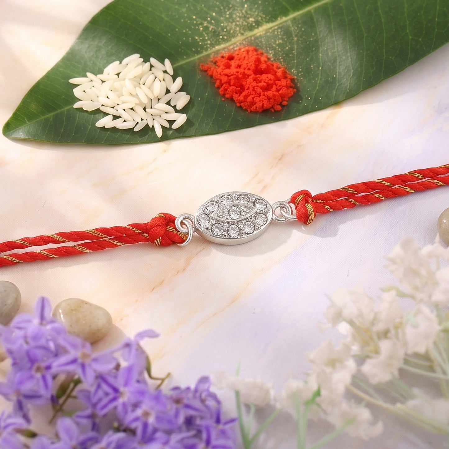 Rhodium Plated Designer Rakhi Austrian Rakhi