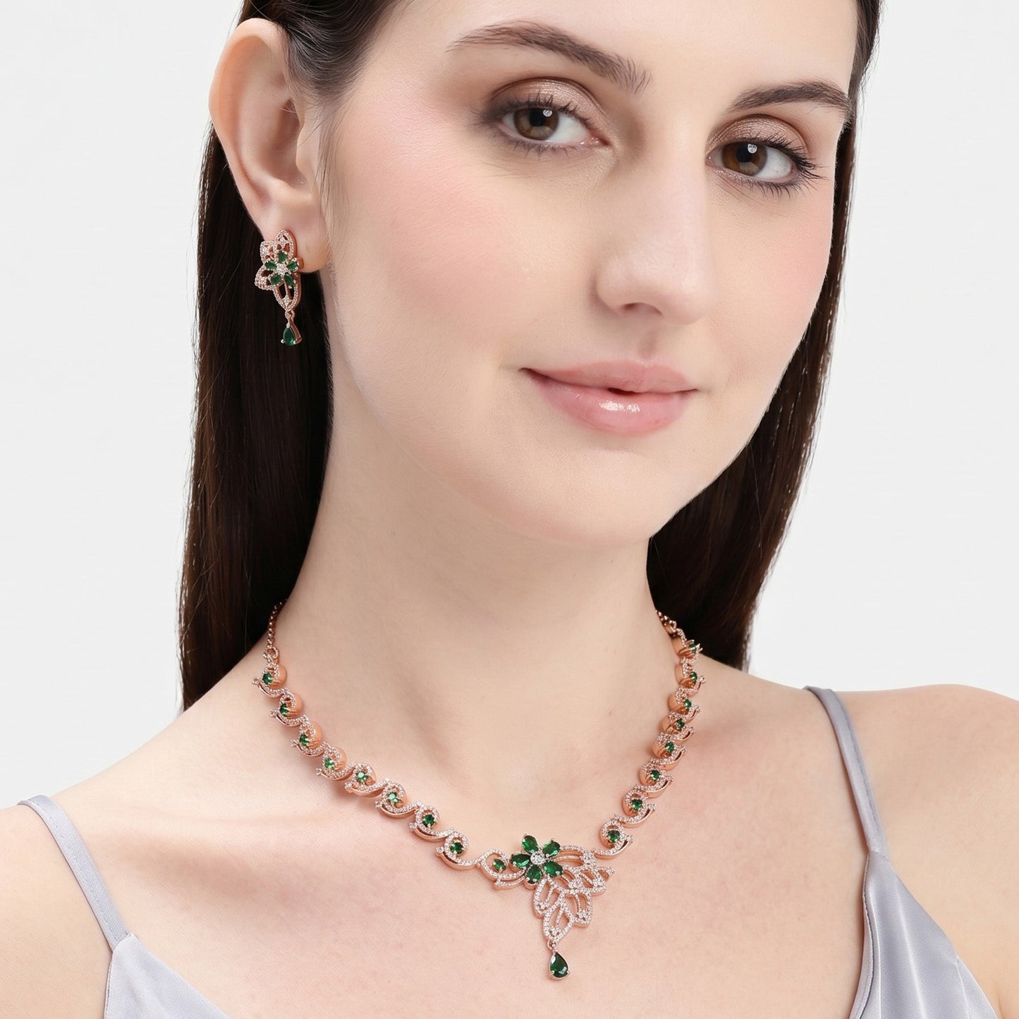 Green Floral Statement Necklace Set