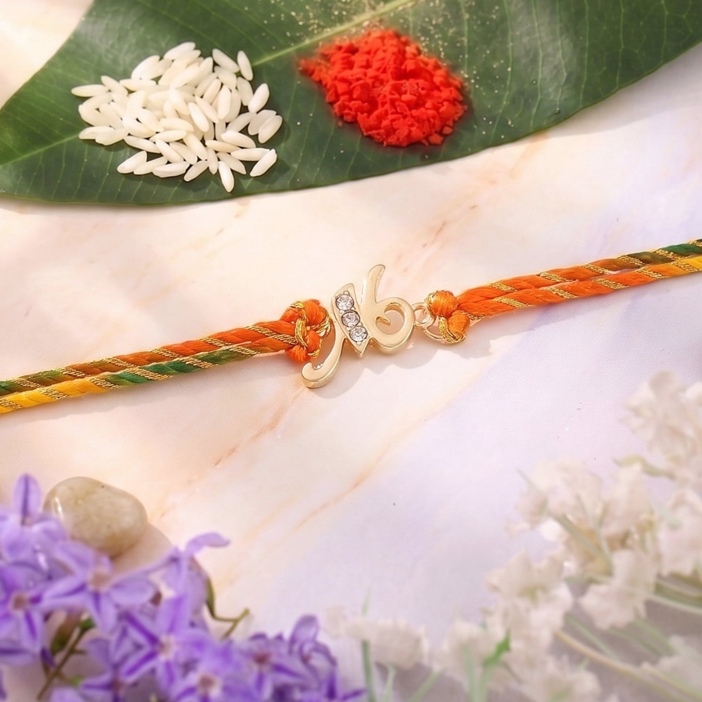 Gold Plated Artistic "M" Initial Rakhi