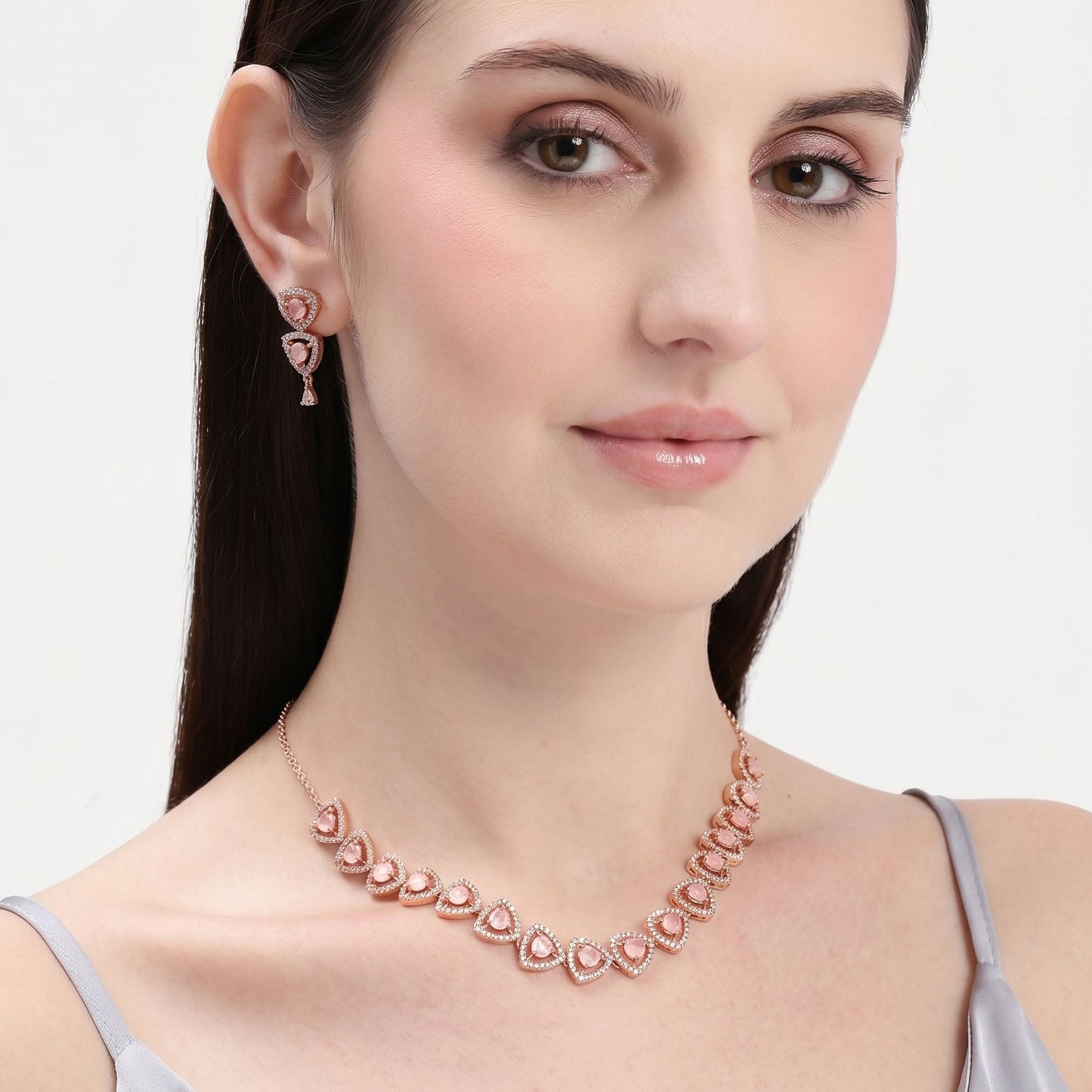 Mint Pink CZ Statement Necklace Set