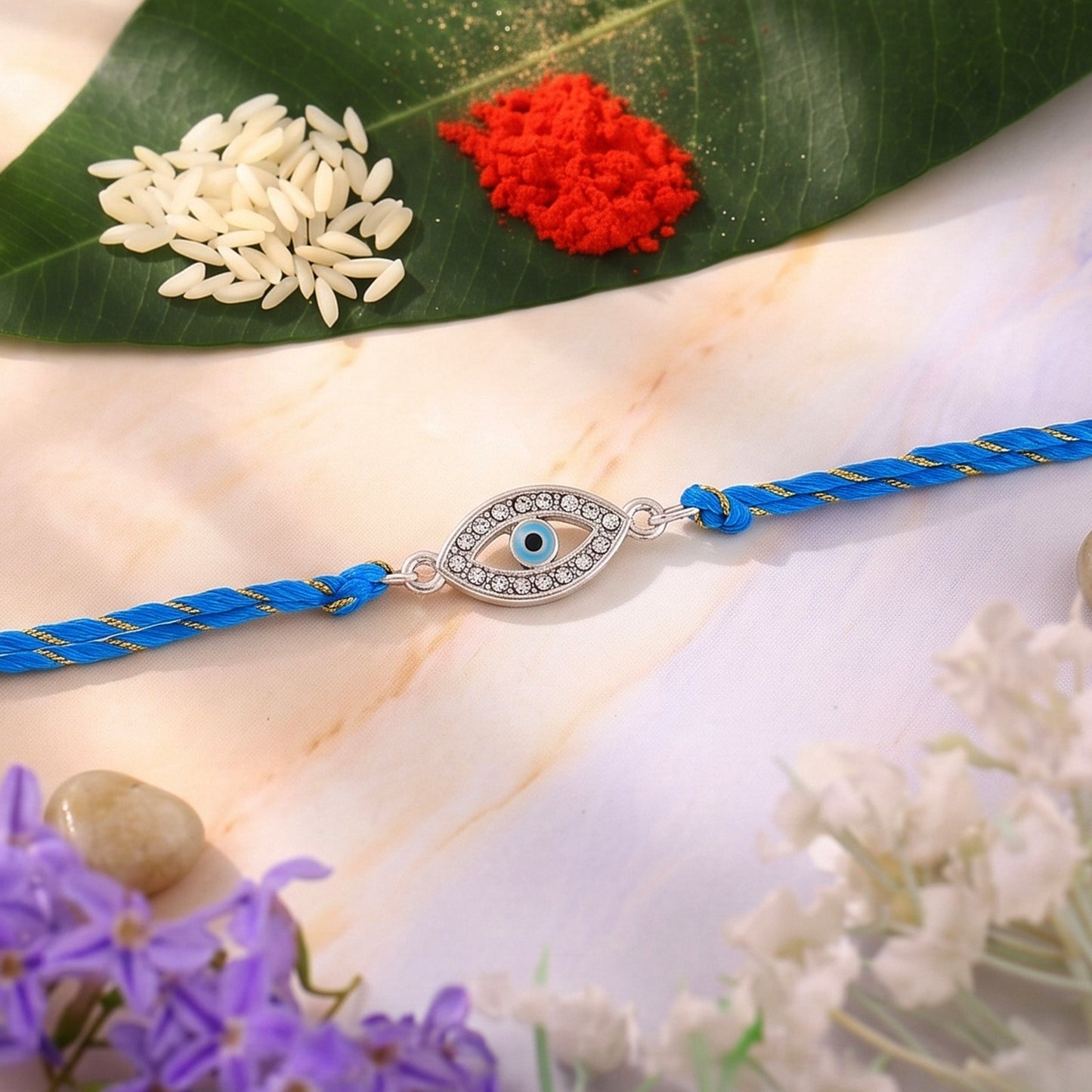 Rhodium Plated Auspicious Evil Eye Rakhi