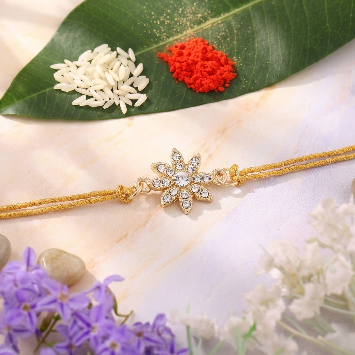 Premium Gold Plated Ornamental Flower Rakhi