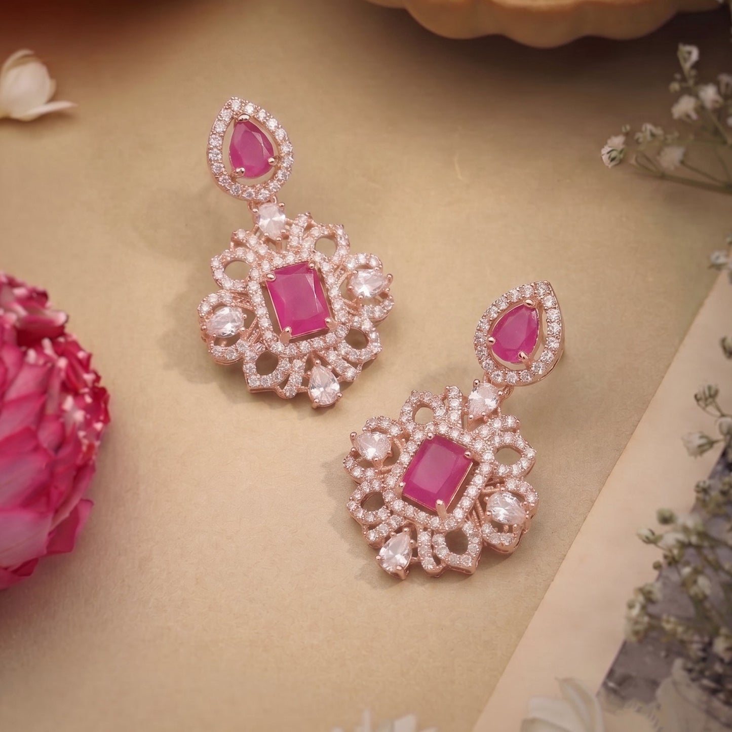 Shobha Ruby CZ Hasli Drop Earrings