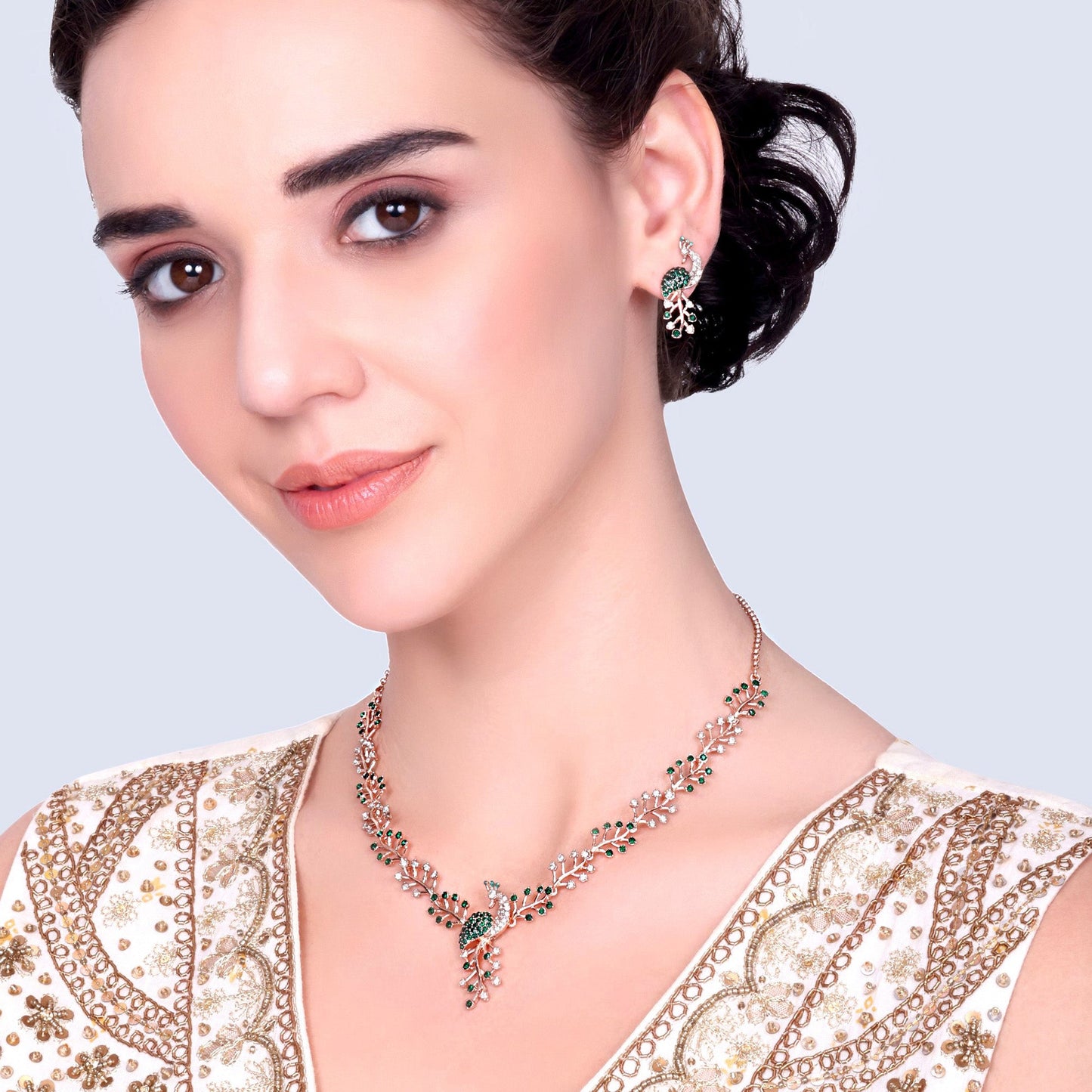 Mayura β Morbagh Green White CZ Necklace Set