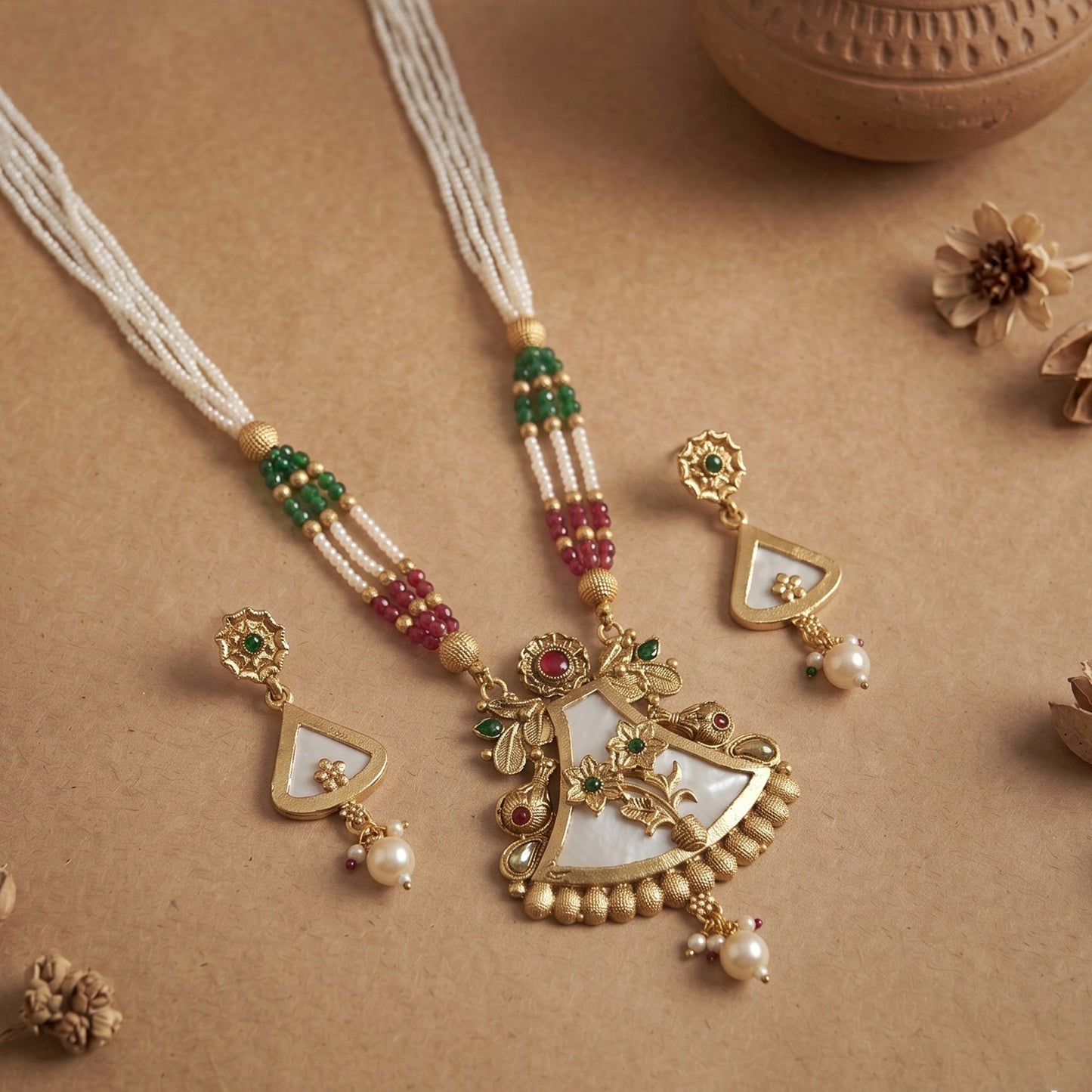 Matte Floral Kundan Necklace Set