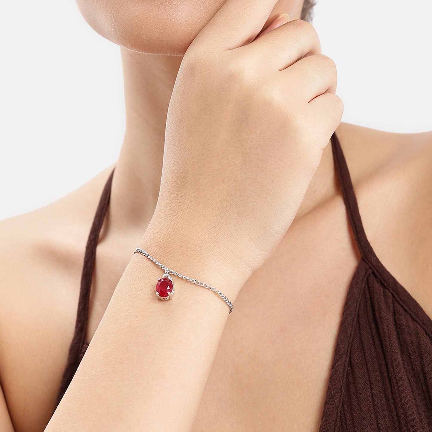 Ruby Solitaire Rhodium Bracelet
