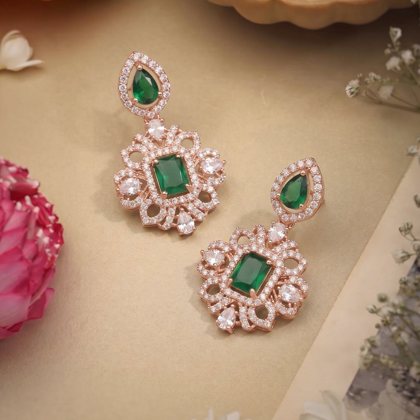 Saundarya Green CZ Hasli Drop Earrings