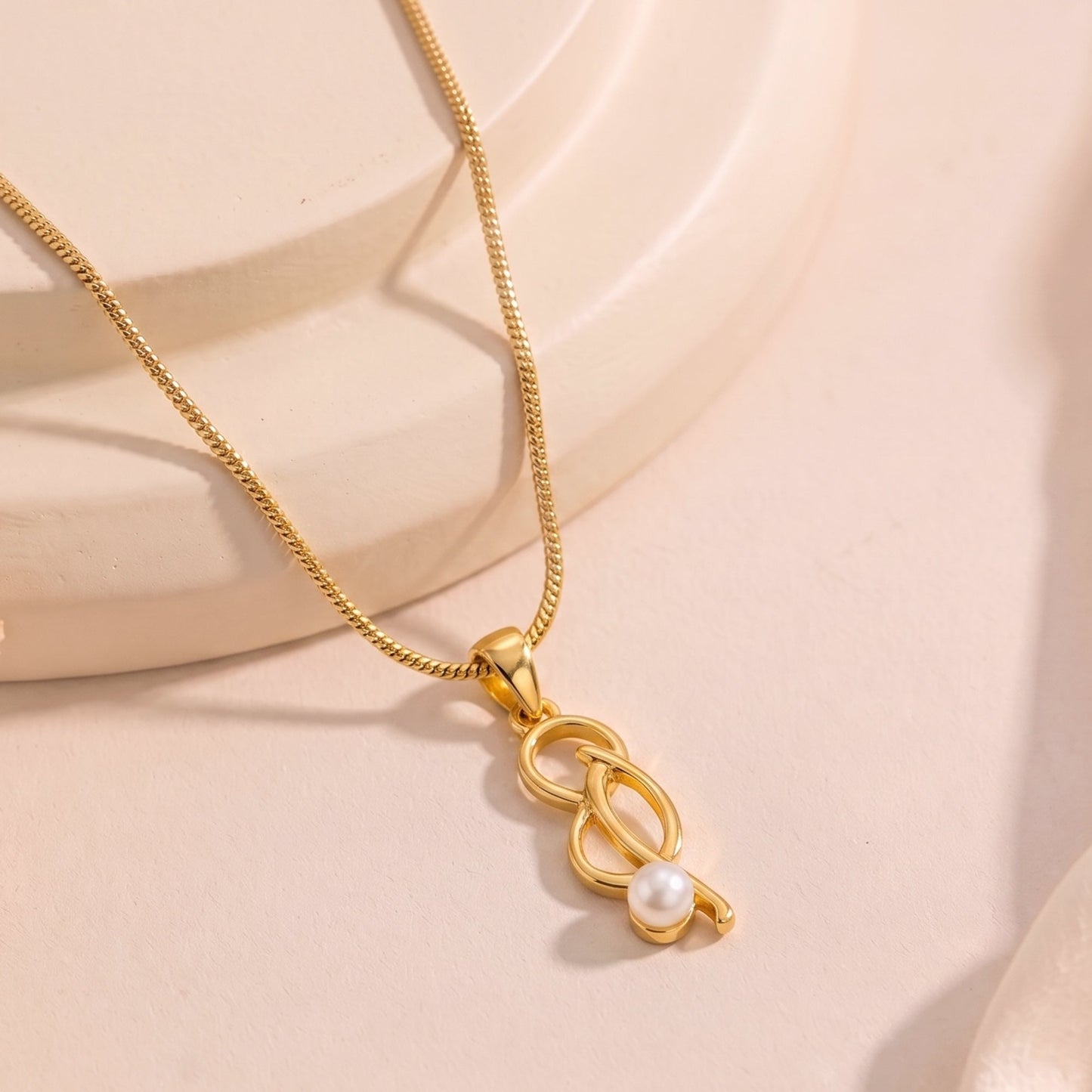 Estele - 24 CT Gold Plated Alpha Curved Pearl Pendant for Women / Girls