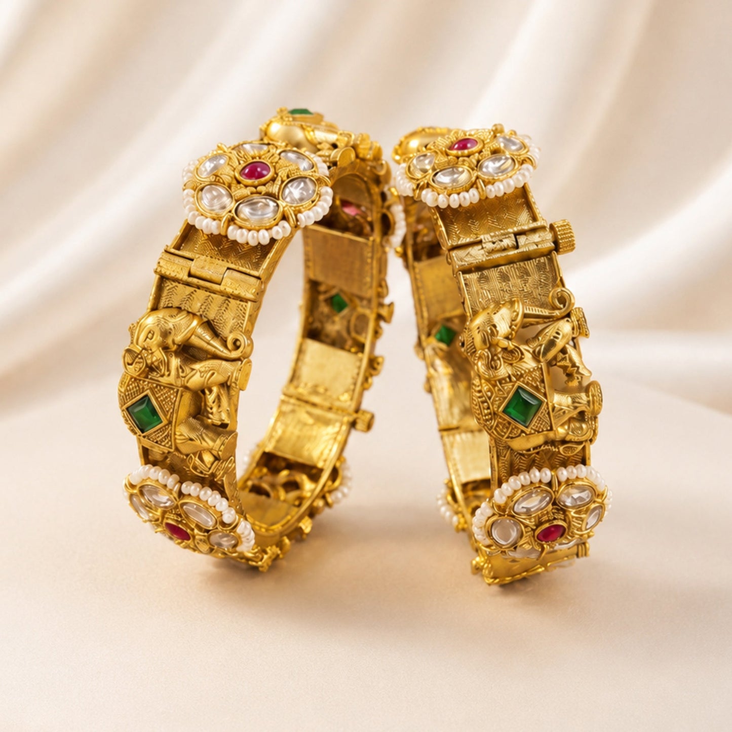 Elephant Design Kundan Matte Bangles