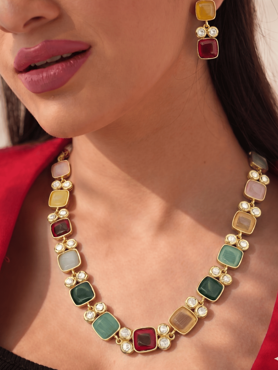 Aarvaya Gem Cascade Necklace Set