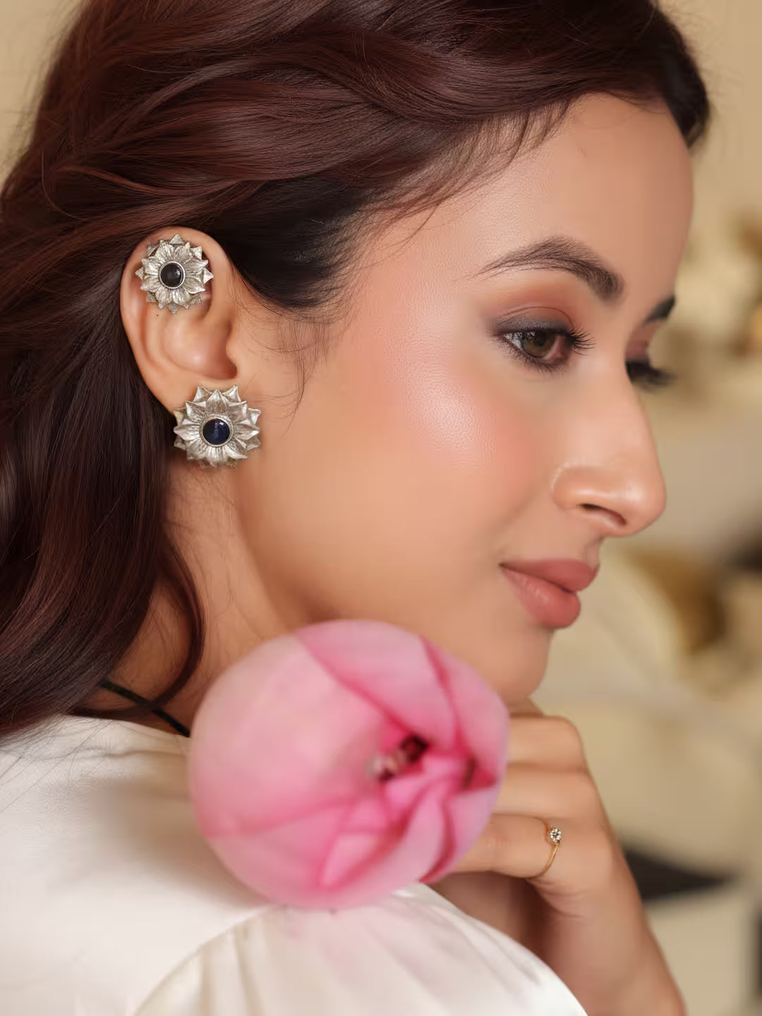 Midnight Silver Stone Earcuff