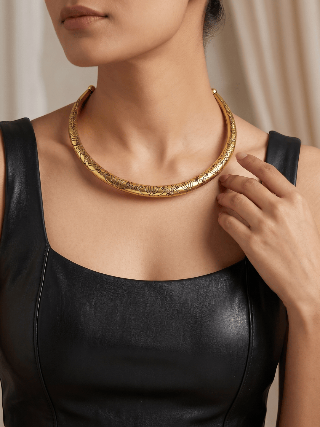 Meghana Gilded Lotus Hasuli Necklace