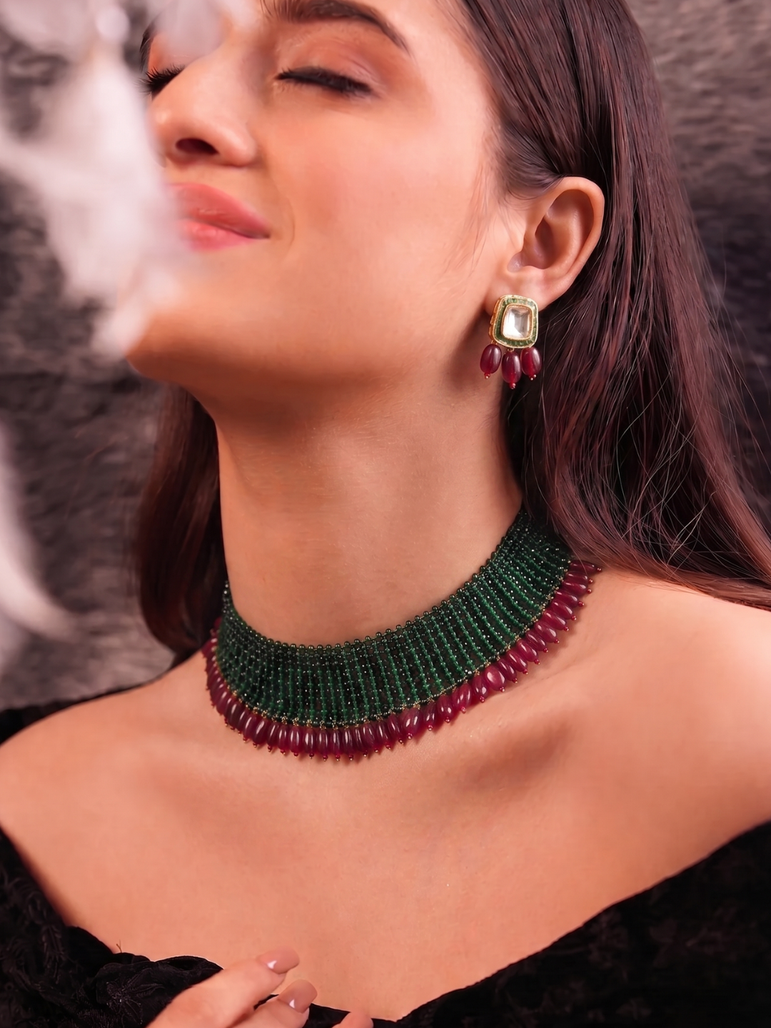 Emerald Ruby Cascade Necklace Set