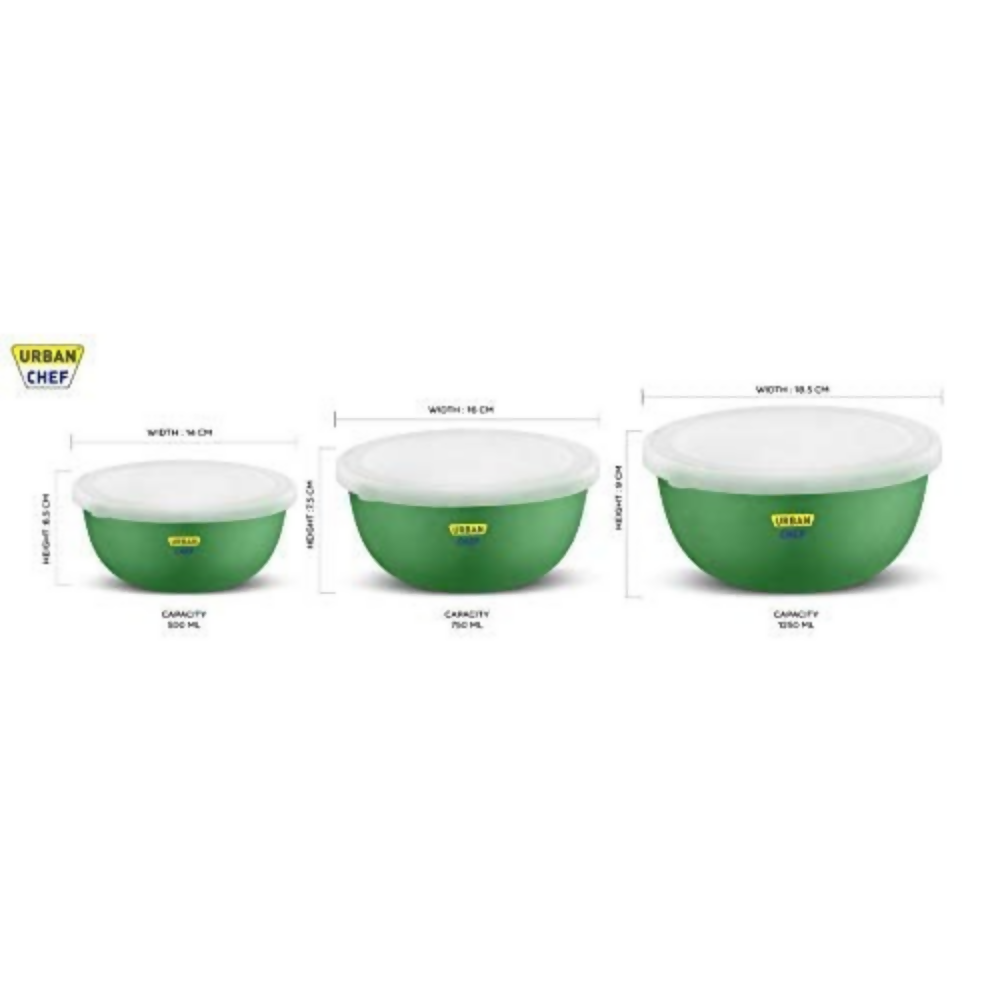 Urban Chef Mixing Bowl Set of 3 Stainless Steel - Green