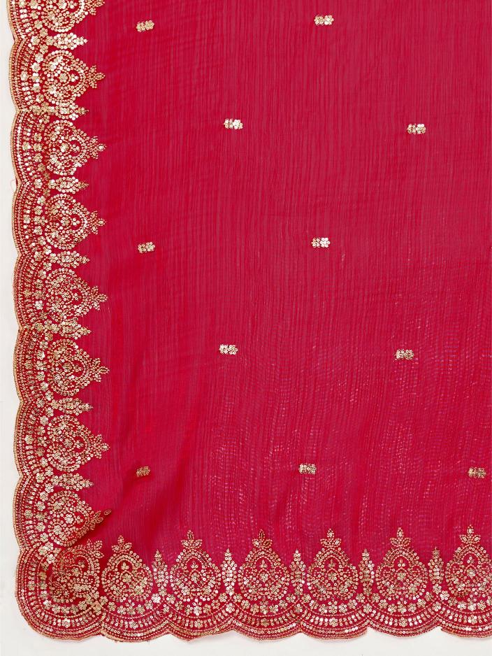 Dwija Fashion Red Party Wear Embroidered Jimmy Choo Organza Saree With Unstitched Blouse
