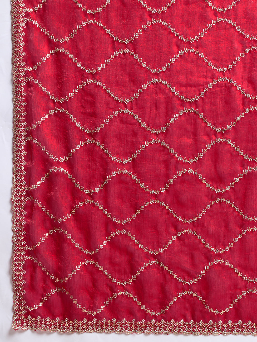 Dwija Fashion Red Party Wear Embroidered Jimmy Choo Fandy Saree With Unstitched Blouse