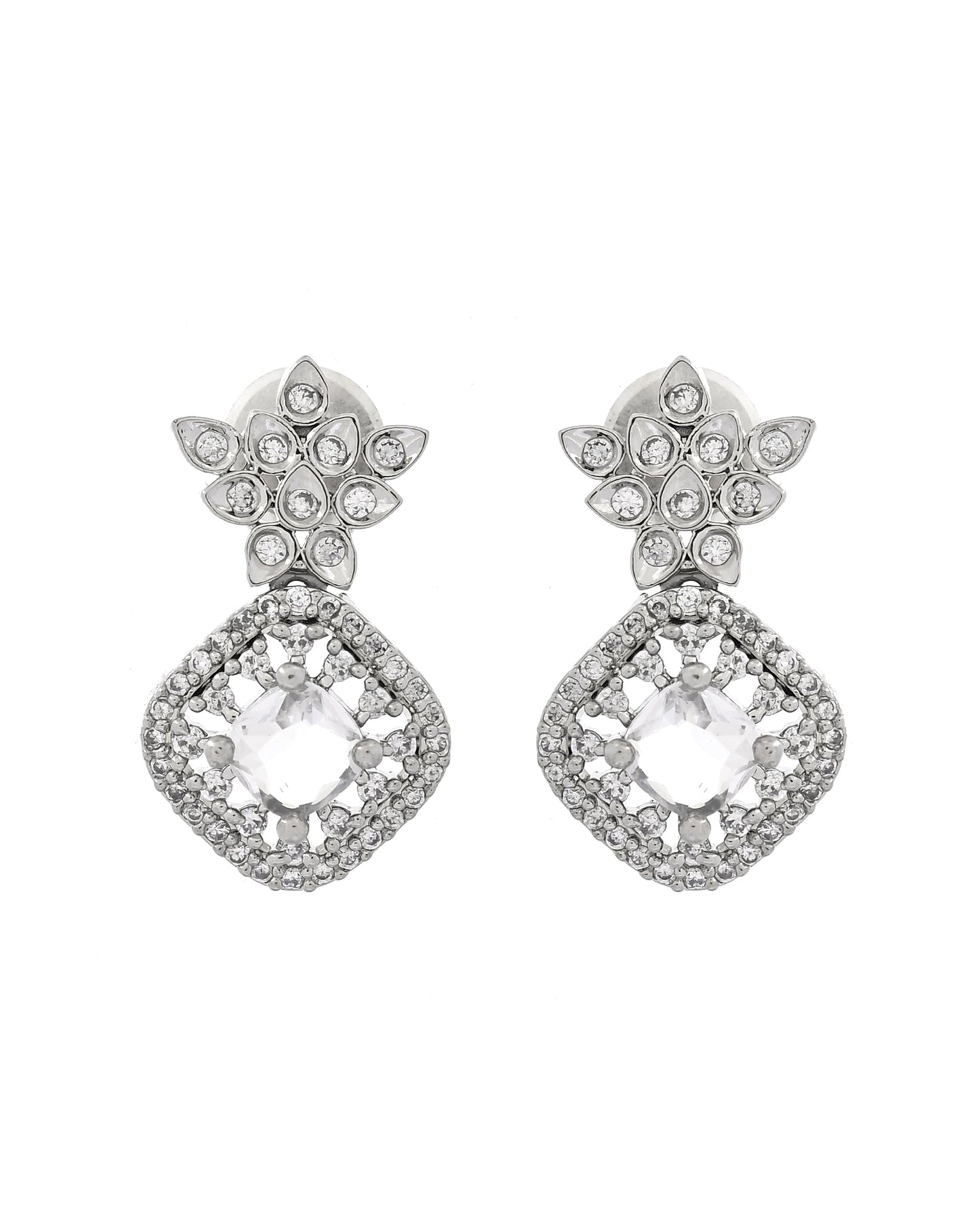 VOJ Silver Plated Square Stone Studded Jewellery Set