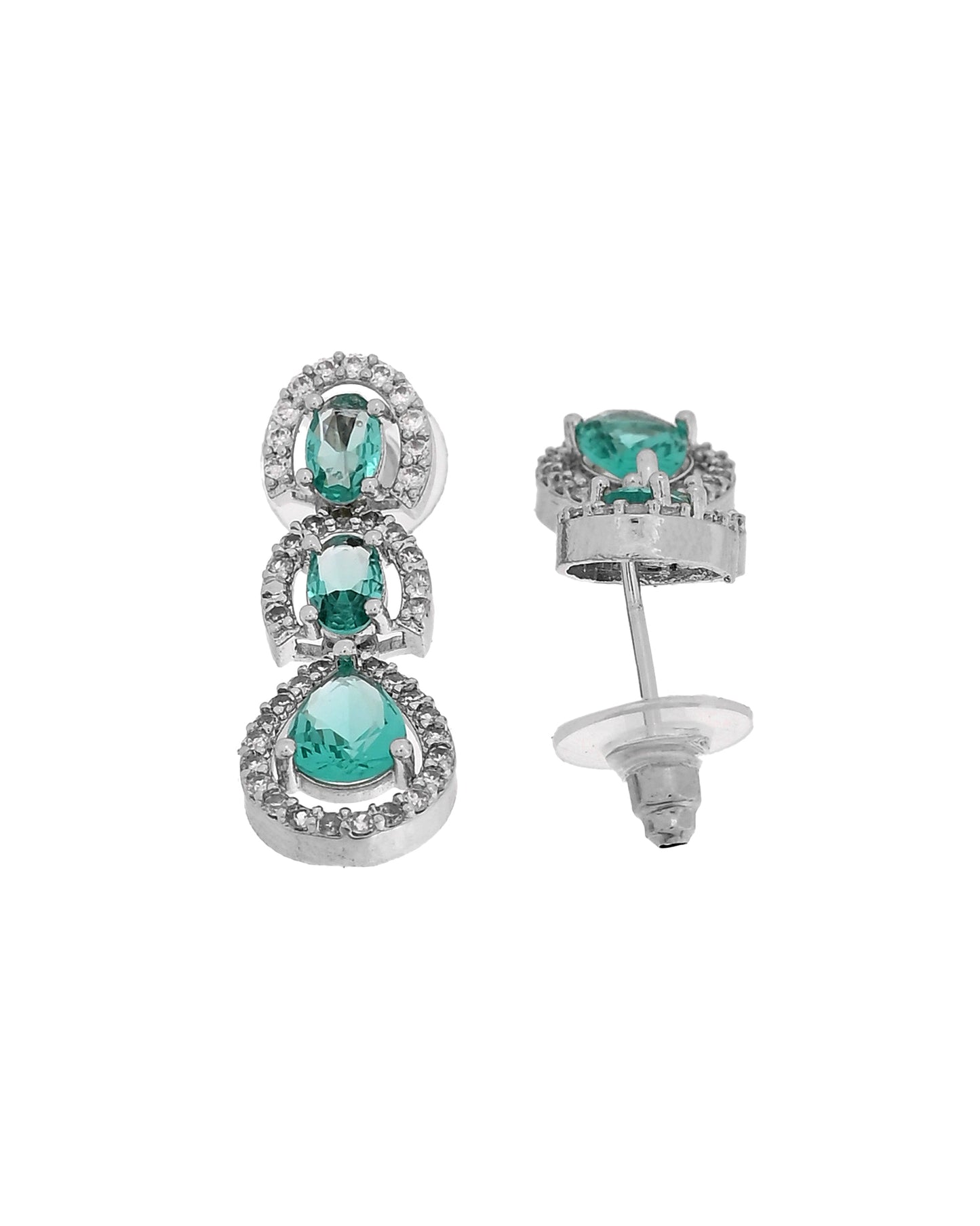 VOJ Silver Toned Teal Green Ad Studs Earrings