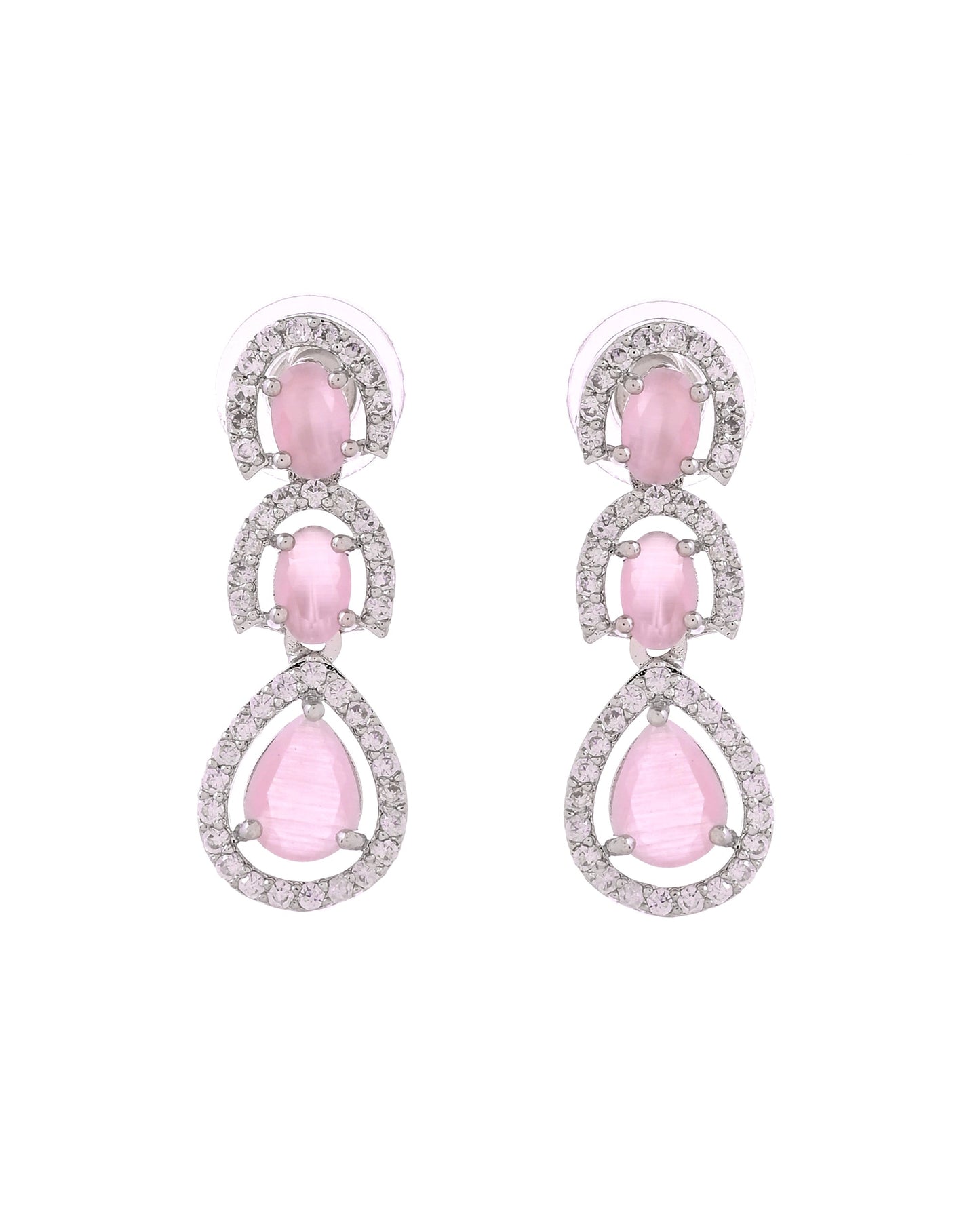 VOJ Silver Toned Baby Pink Ad Studs Earrings