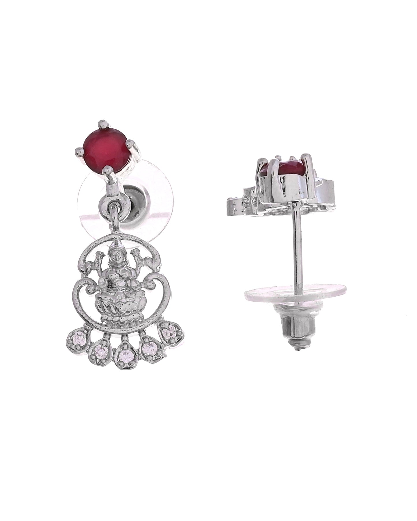 VOJ Silver Plated Ad Wine Stone Temple Jewellery Set