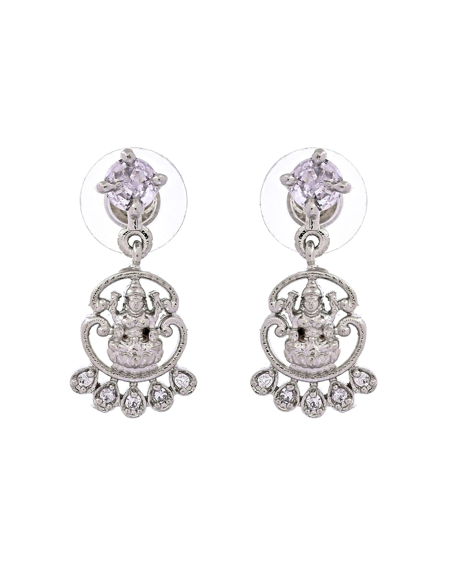 VOJ Silver Plated Ad Stone Temple Jewellery Set