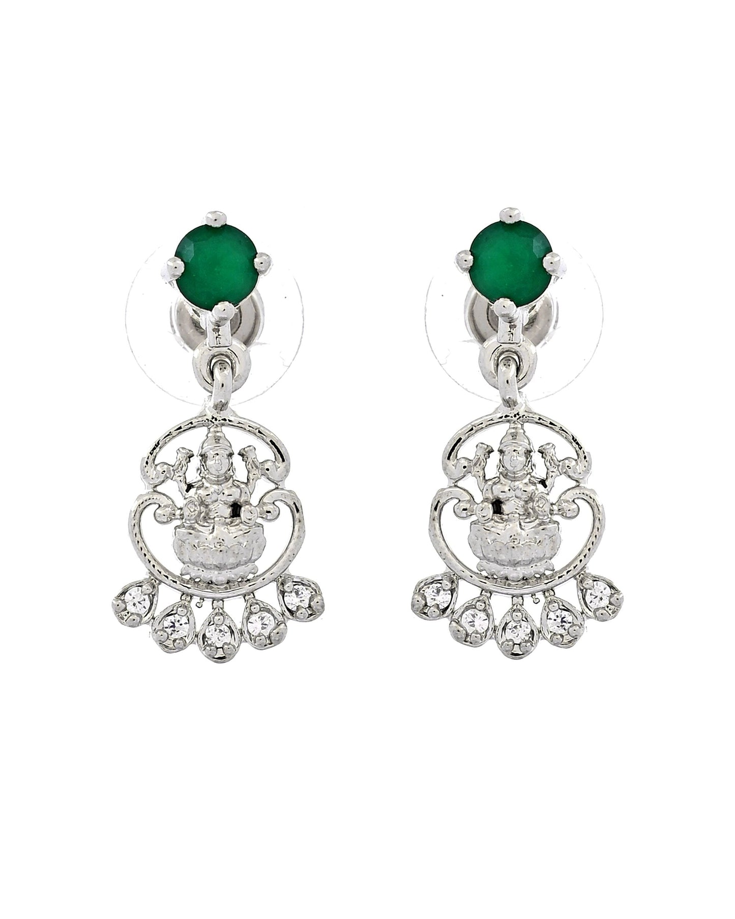 VOJ Silver Plated Ad Green Stone Temple Jewellery Set