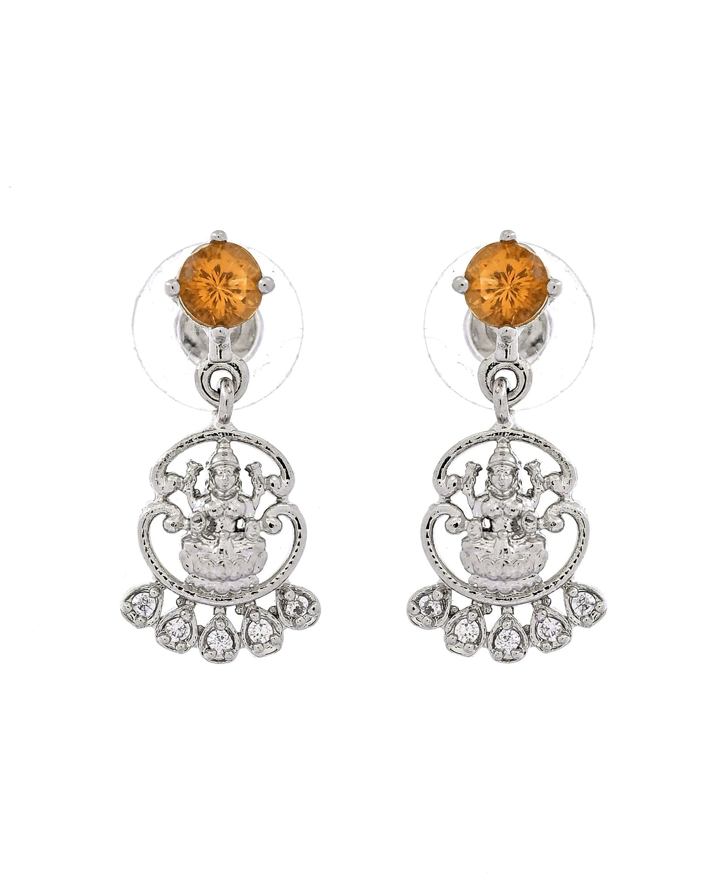 VOJ Silver Plated Ad Yellow Stone Temple Jewellery Set
