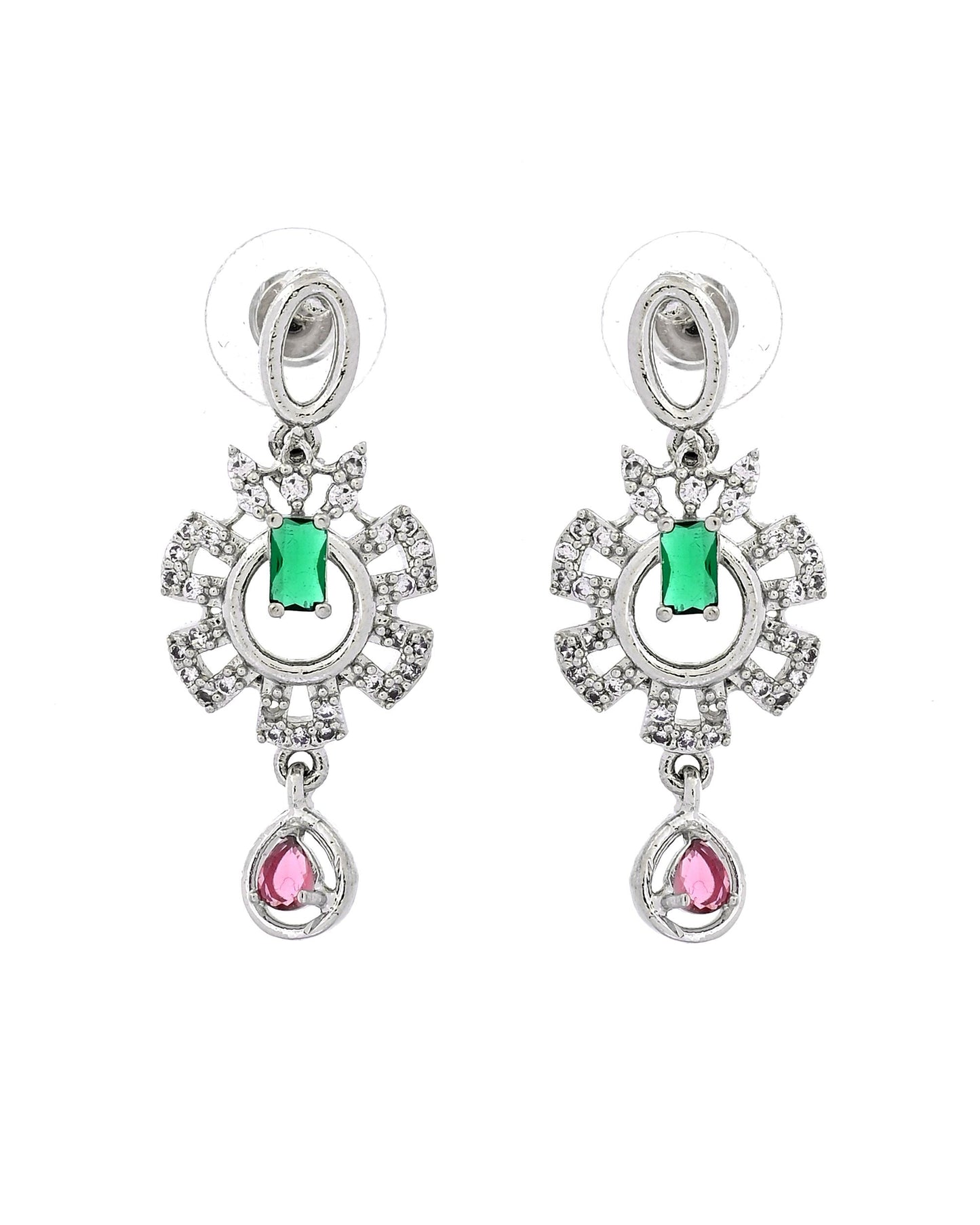 VOJ Silver Plated Ad Stone Studded Designer Necklace Set