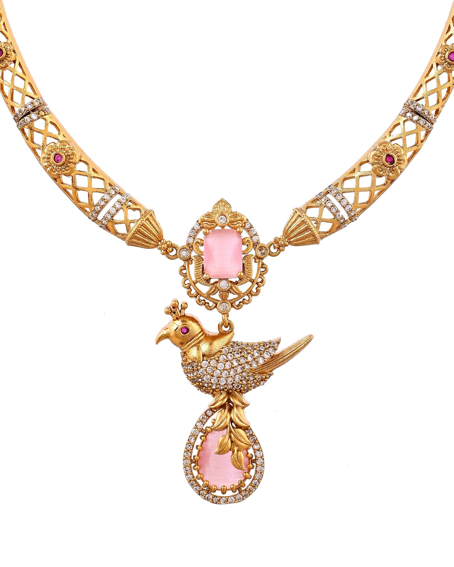 VOJ Gold Plated Bird Shaped Designer Ad Necklace Set