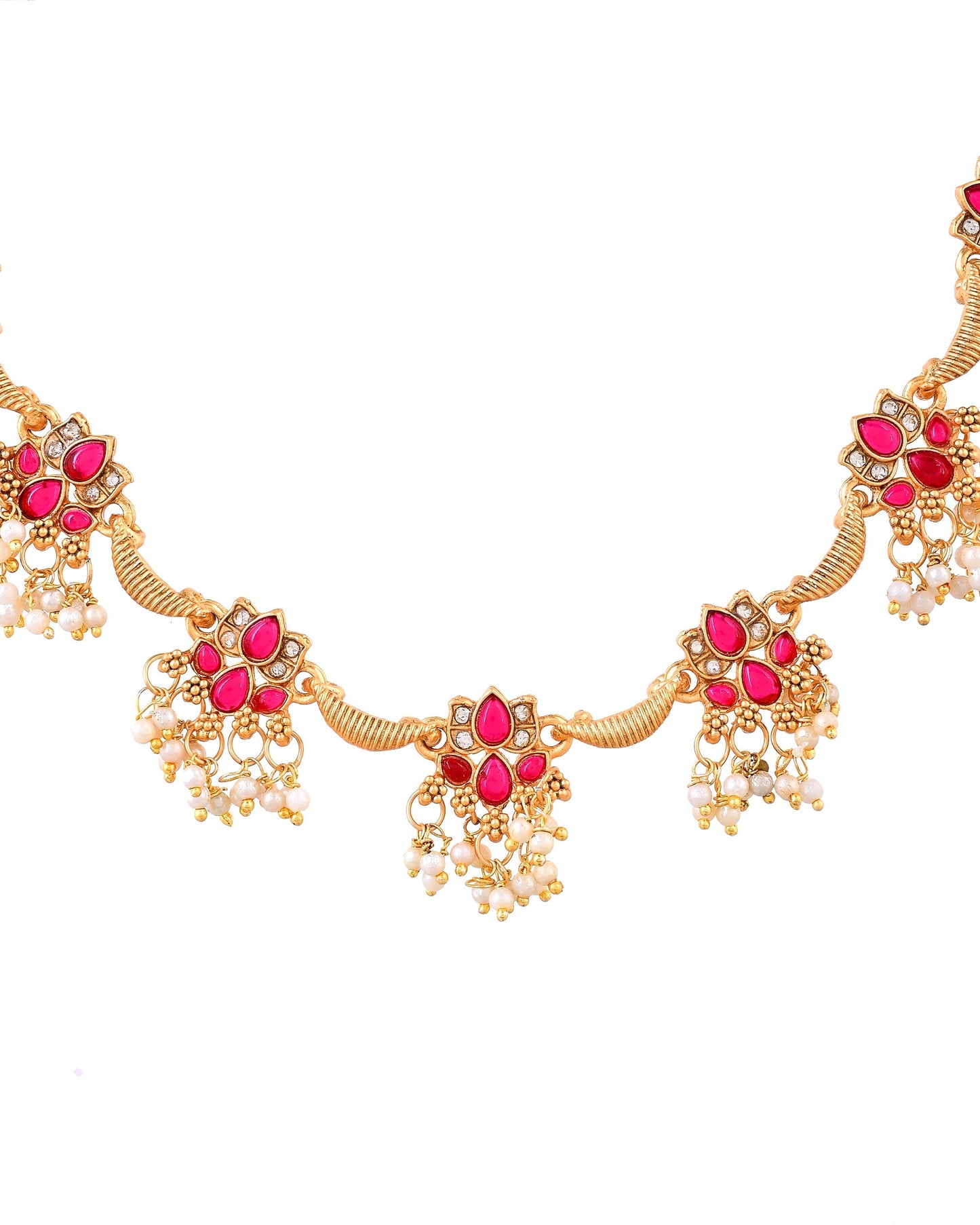 VOJ Gold Tone Ruby Red Floral Necklace Set
