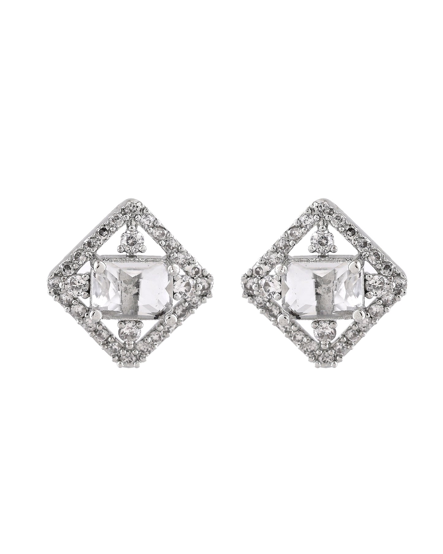 VOJ Silver Plated Square Shaped Ad Pendant With Chain Set