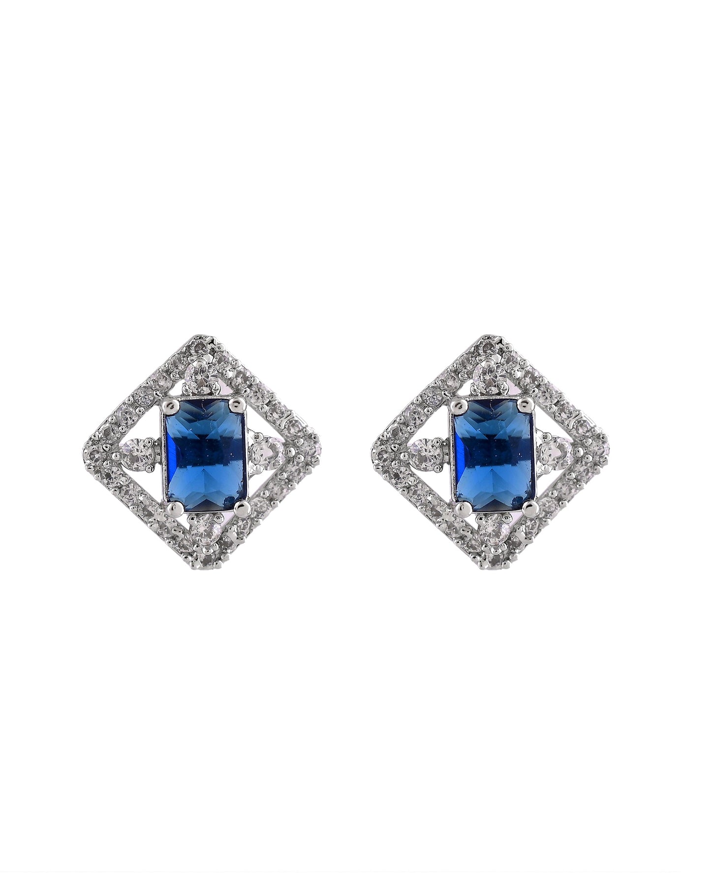 VOJ Silver Plated Blue Rectangular Shaped Stone With Square Shaped Ad Pendant With Chain Set