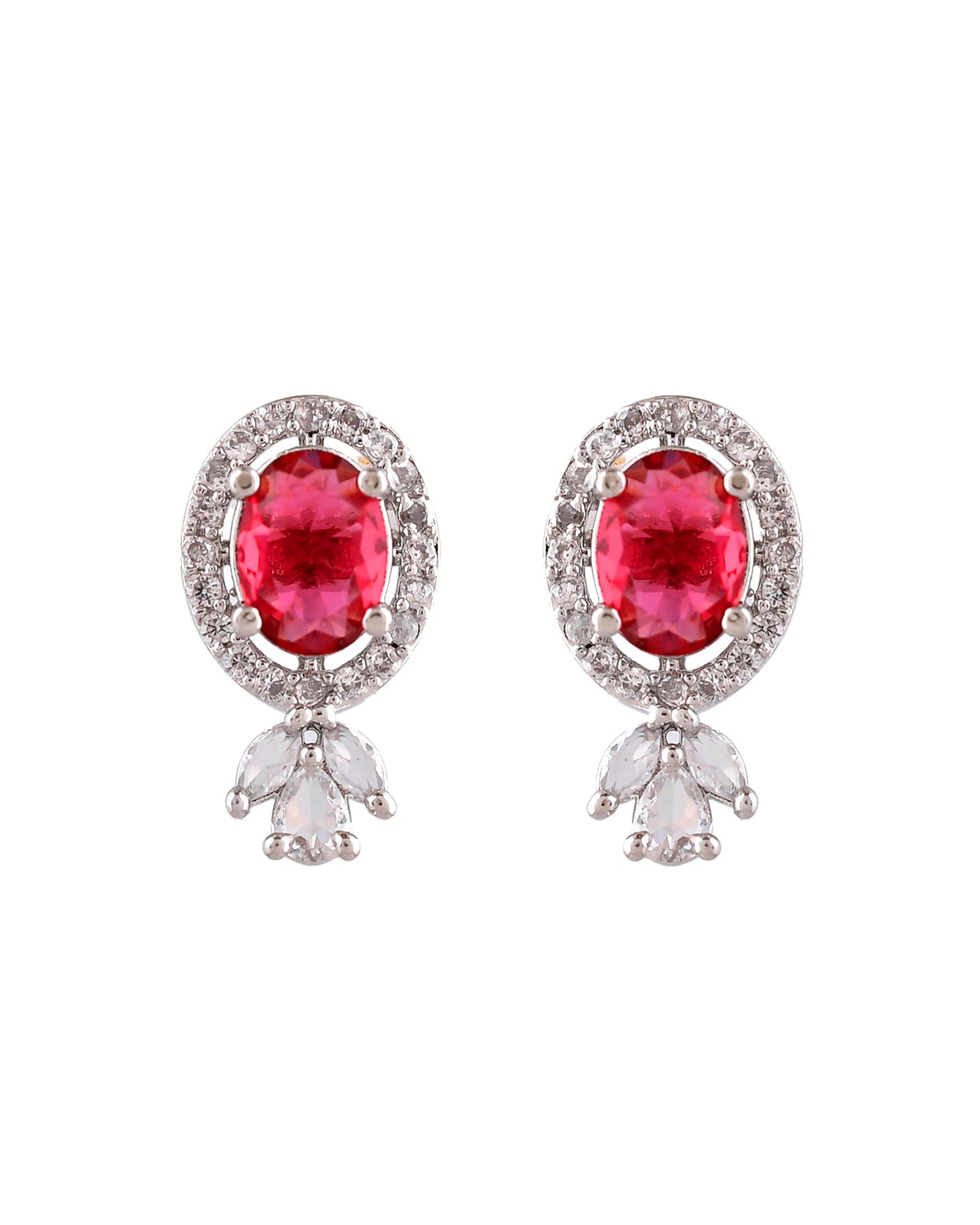 VOJ Silver Plated Oval Shaped Ruby Red Ad Chain Set