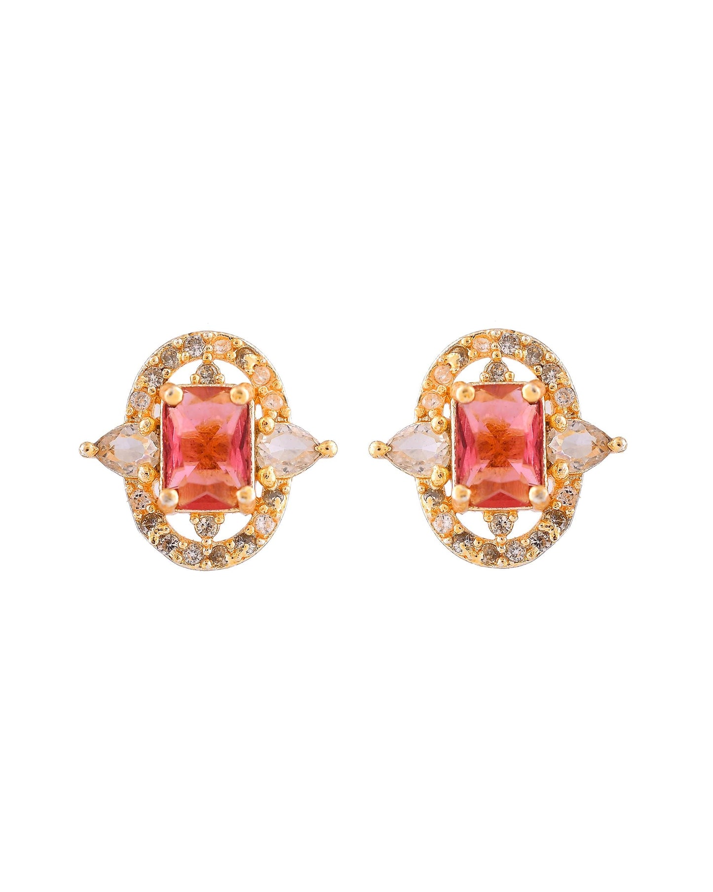 VOJ Gold Plated Ruby Red Rectangular Cz Stone Studded Chain Set