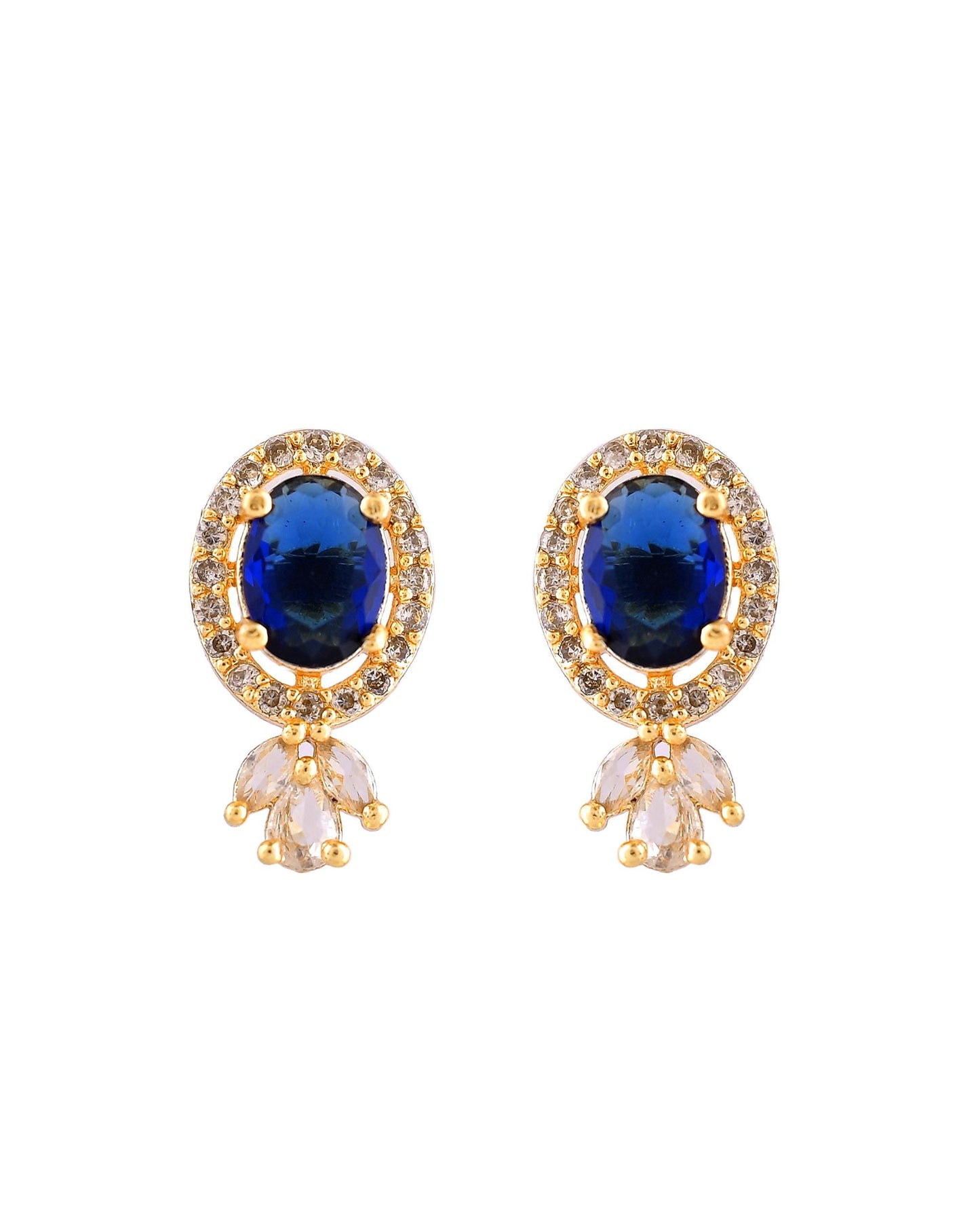 VOJ Gold Plated Blue Oval Shaped Cz Chain Set