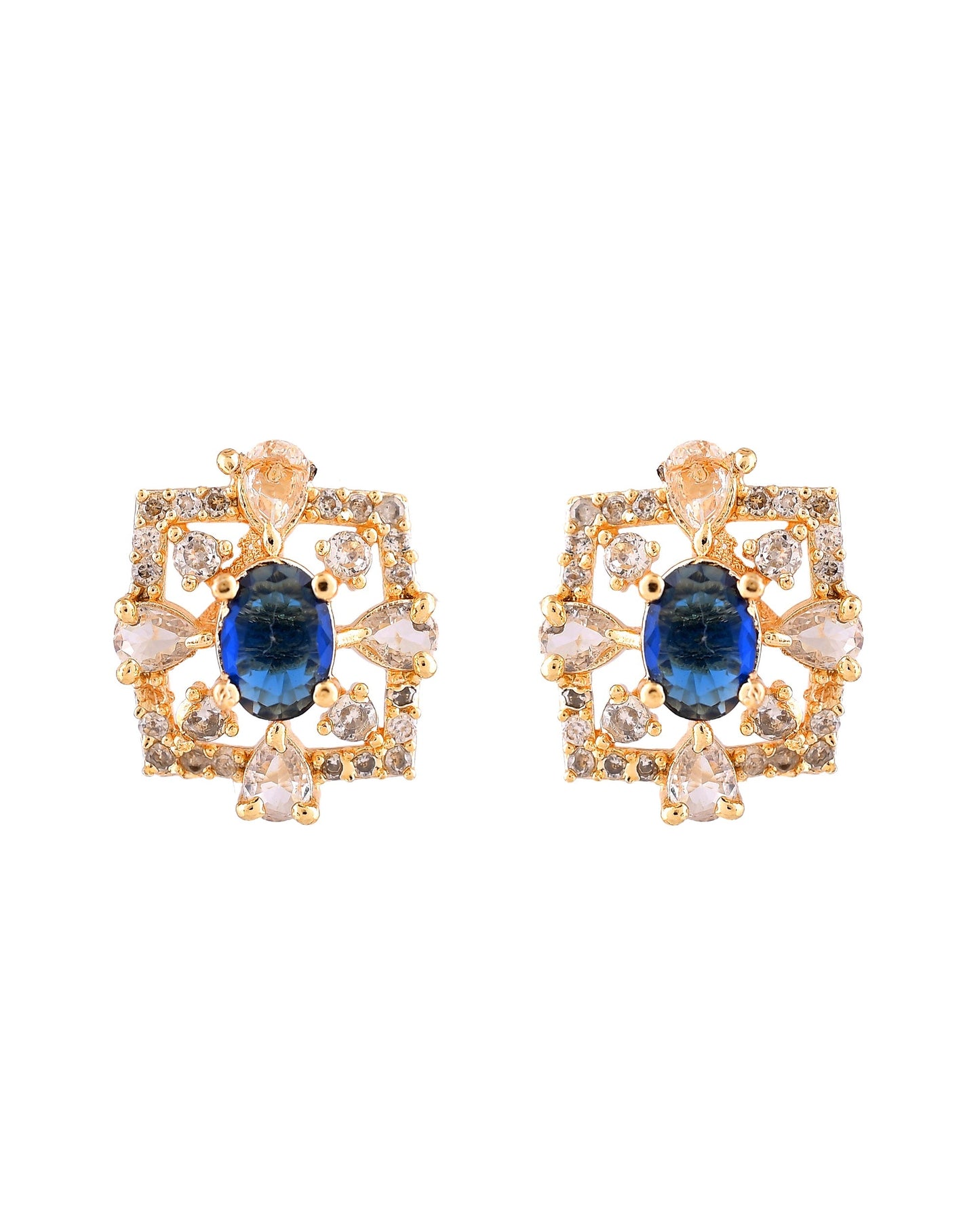 VOJ Gold Plated Circulare Blue Cz Stone Studded Chain Set