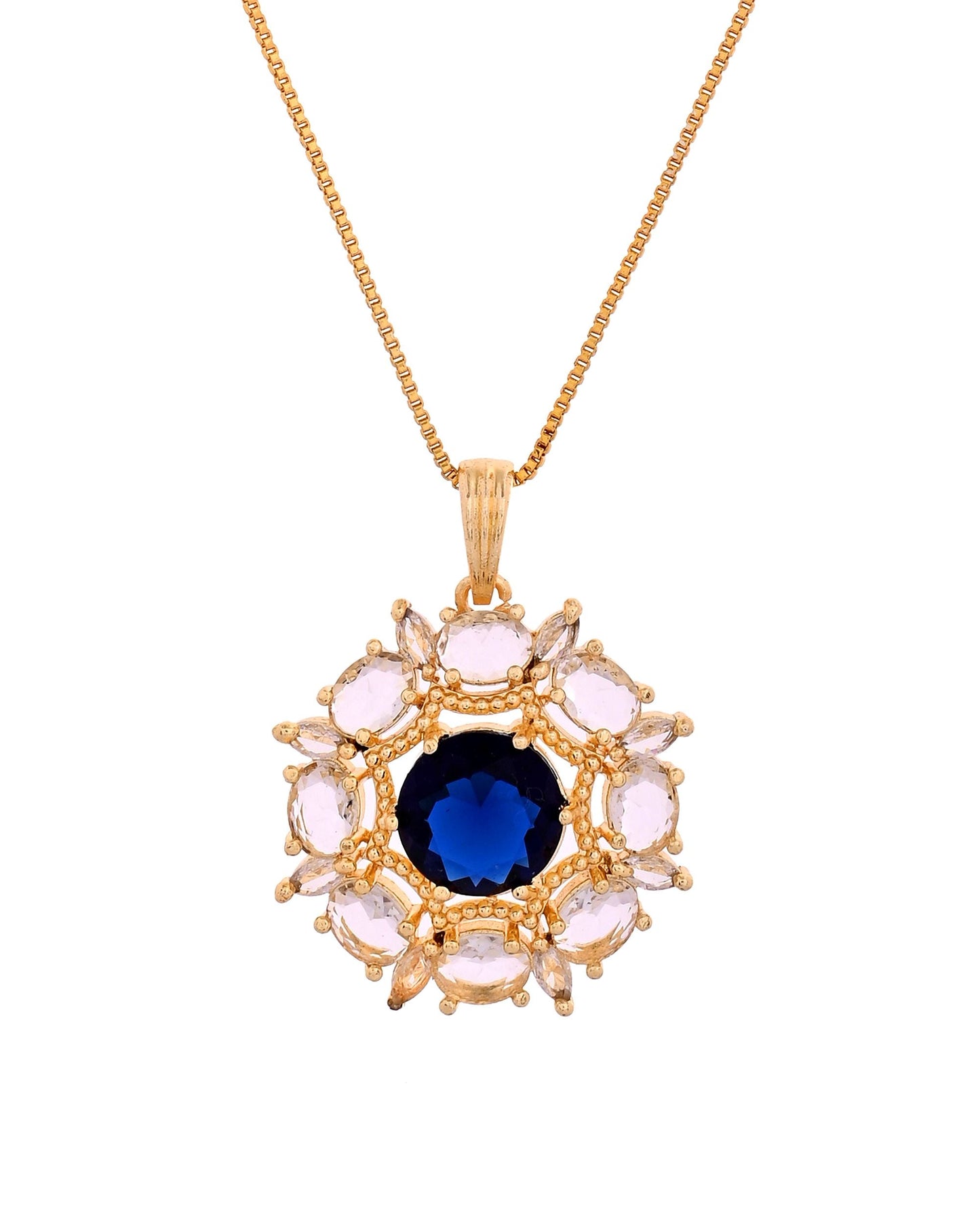 VOJ Gold Plated Blue Circular Stone Studded Floral Ad Chain Set