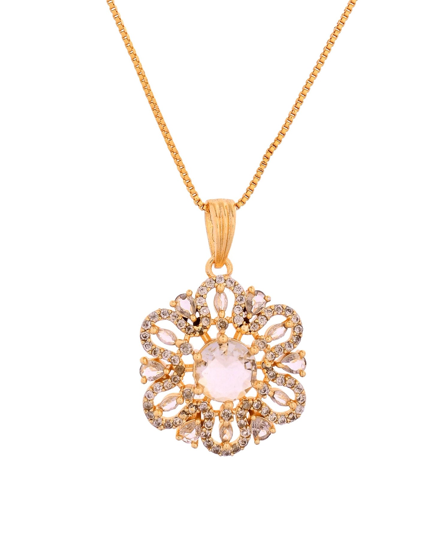 VOJ Gold Plated Circular Ad Stone Studded Chain Set