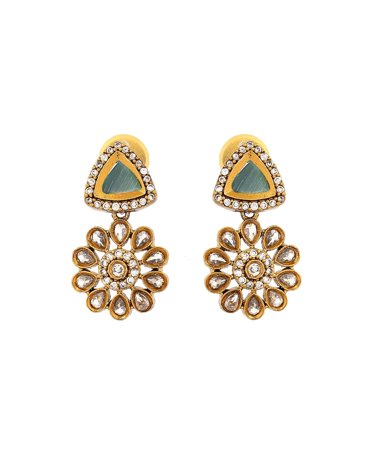VOJ Gold Tone Floral With Teal Green Stone Ad Necklace Set