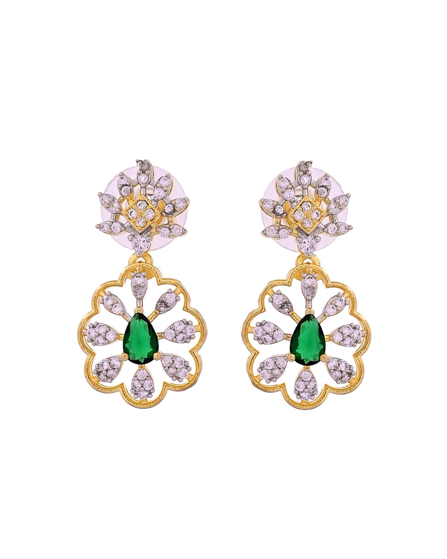 VOJ Gold Plated Lead Designed With Green Stone Ad Jewellery Set