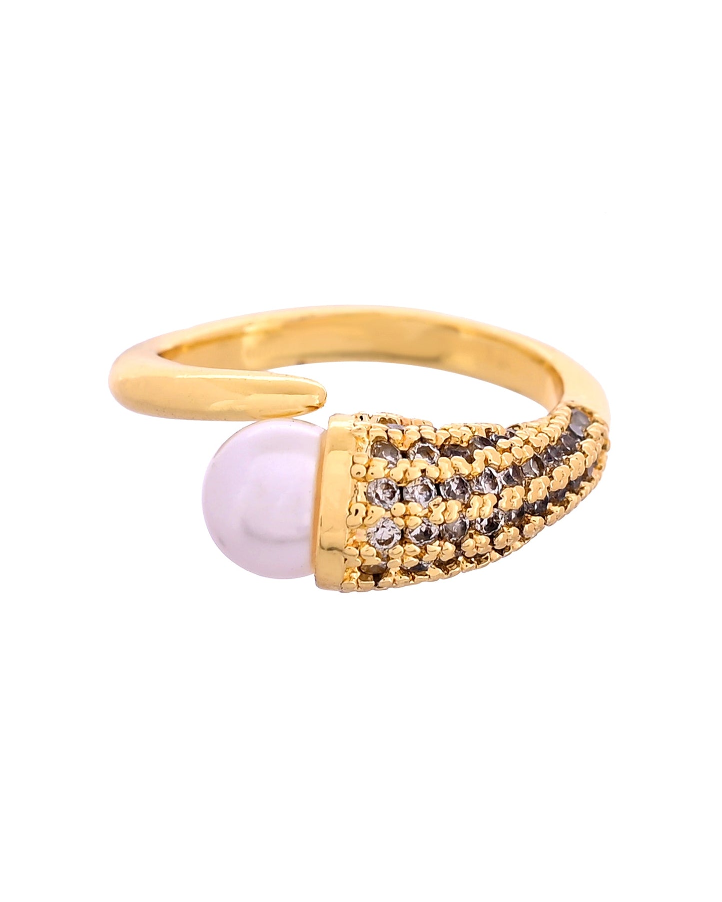 VOJ Gold Plated Anti Tarnish Pearl And Ad Stone Studded Ring For Women